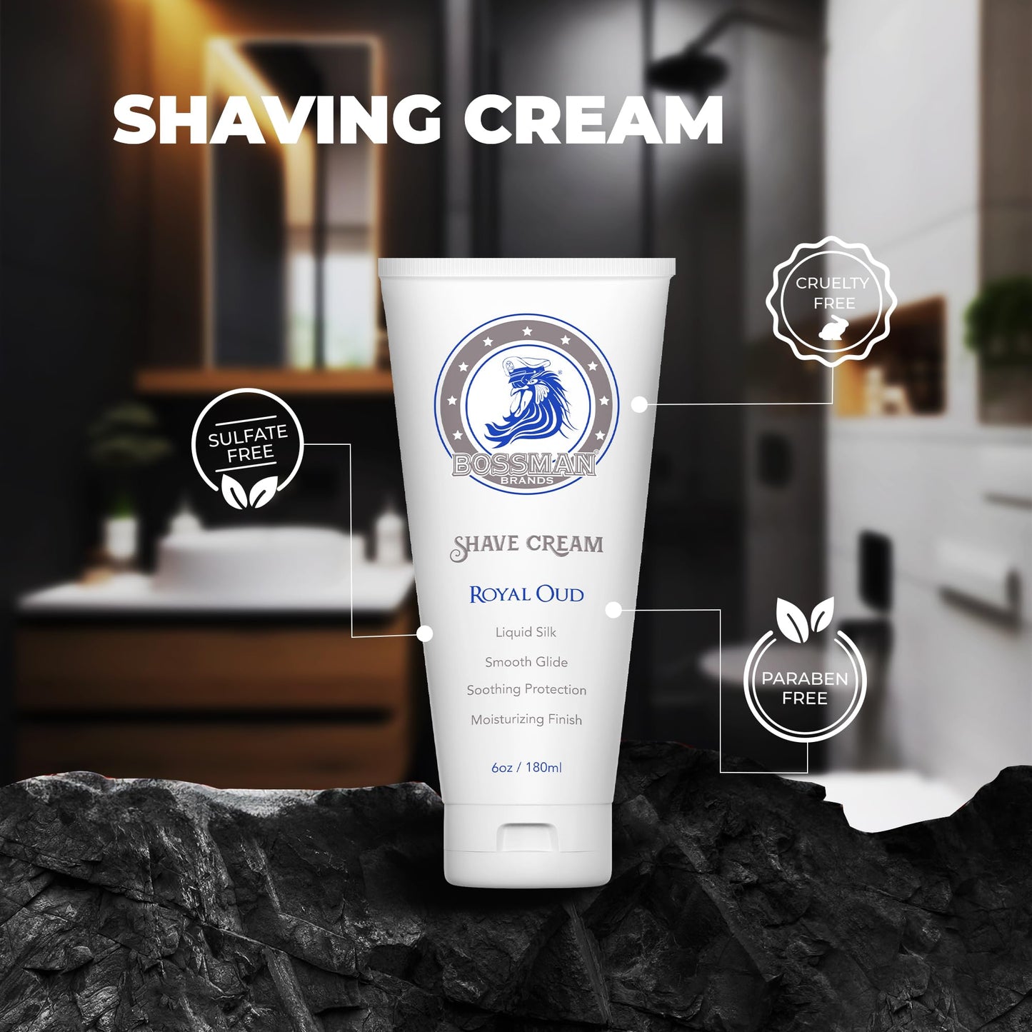 Bossman Liquid Silk Shave Cream for Men - Sensitive Skin Formula, Smooth Glide, & Soothing Protection - Moisturizing Finish (Royal Oud Scent) Beauty and Personal Care Bossman