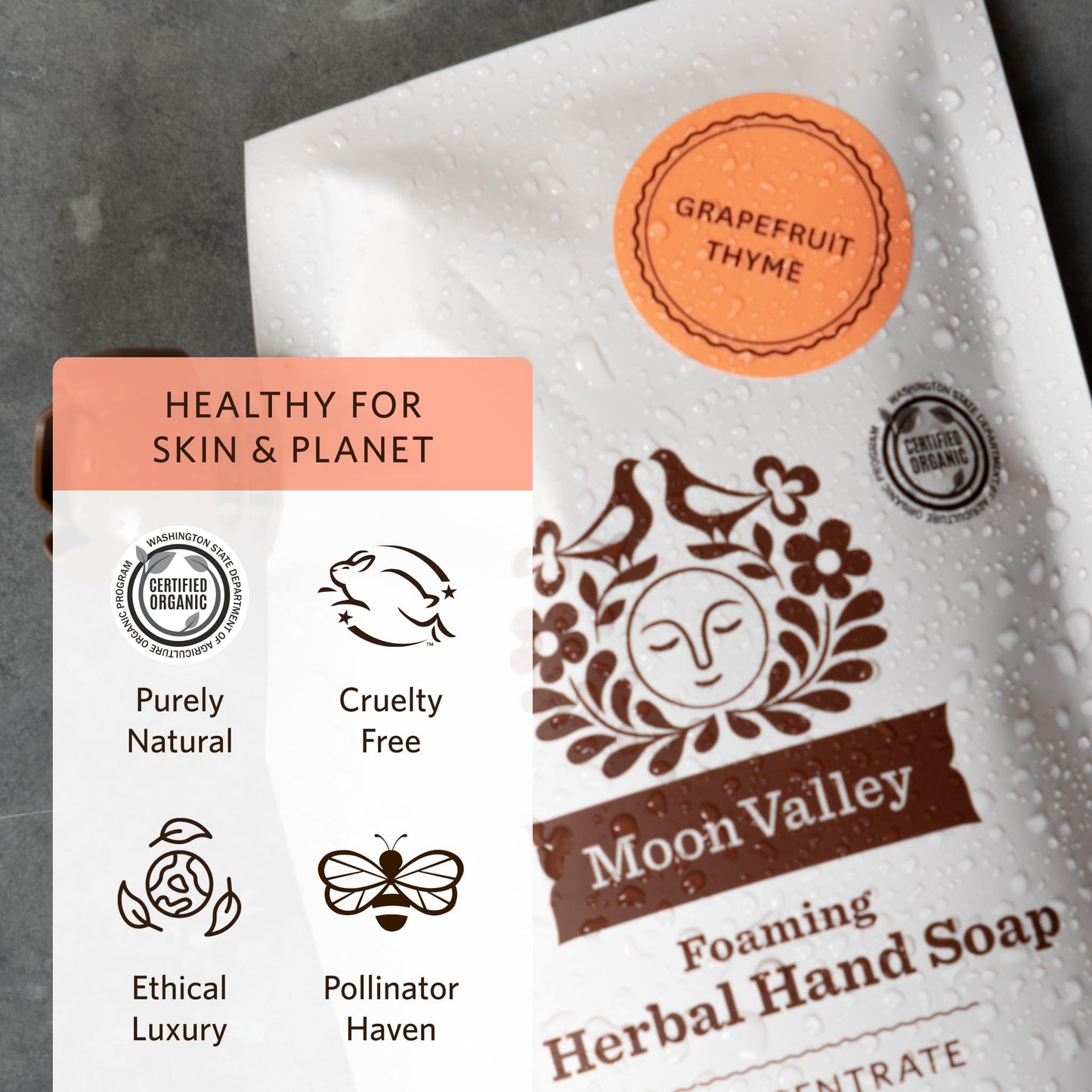 Moon Valley Foaming Hand Soap Refill Pouch, Two-Pack Grapefruit Thyme Soap, Vegan and Non-GMO, Environmentally Friendly Option Beauty & Personal Care Moon Valley Organics