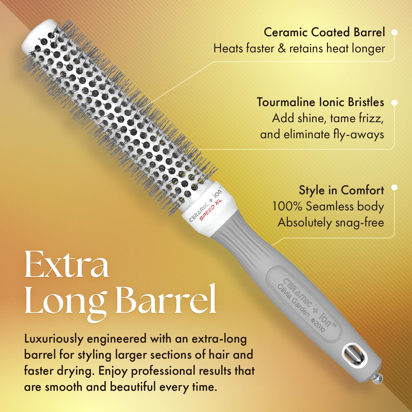 Olivia Garden Ceramic + Ion Speed XL - Extra-Long Round Thermal Hair Brush - Not Electrical - Professional Blowout Brush for Normal to Thick Hair Beauty & Personal Care Olivia Garden
