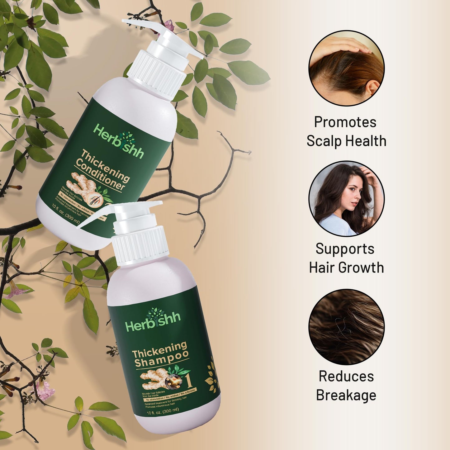 Herbishh Ginger Extract Thickening Shampoo and Hair Conditioner for Hair Thickening, Suitable for All Type Hair, Sulphates & Parabens Free 10fl. oz Beauty & Personal Care Herbishh