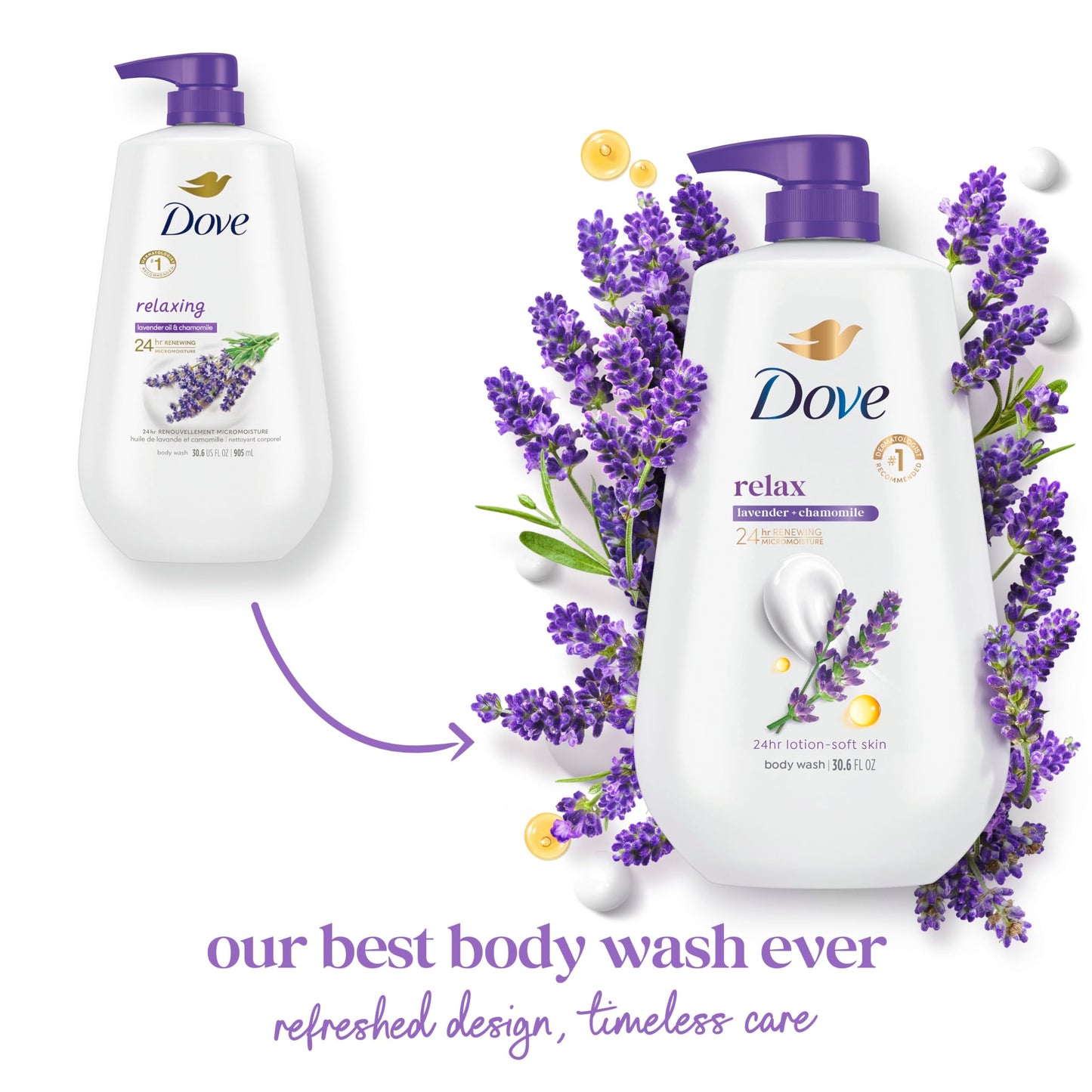 Dove Body Wash with Pump Relax Lavender Oil & Chamomile For 24hr Lotion-Soft Skin Moisturizing Skin Cleanser with No Sulfates No Parabens 30.6 Oz Beauty & Personal Care Dove