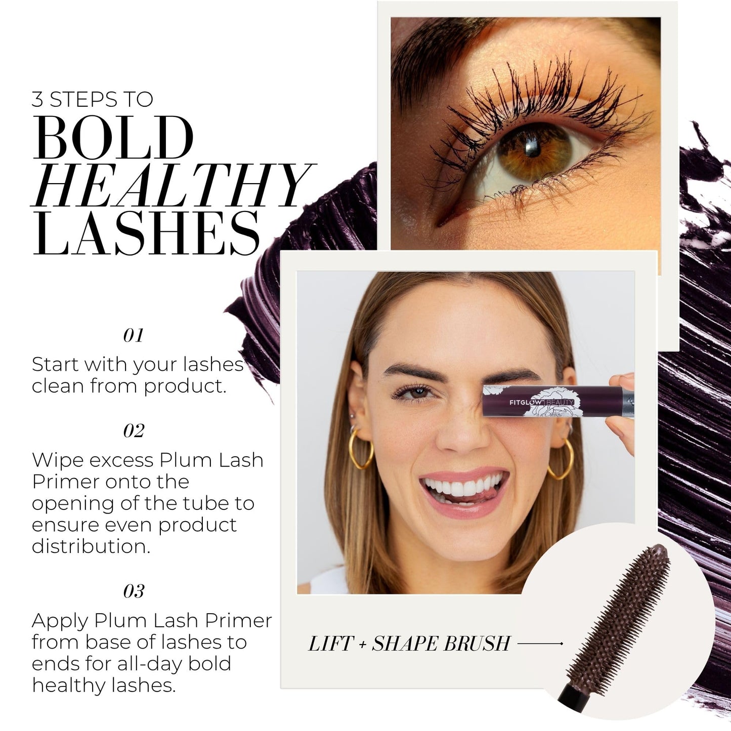 Fitglow Beauty Plum Lash Primer | Vegan Volumizing & Conditioning Eyelash Primer | Unique Purple Hue Blends Seamlessly | Natural Fuller Thicker Beauty & Personal Care FITGLOW