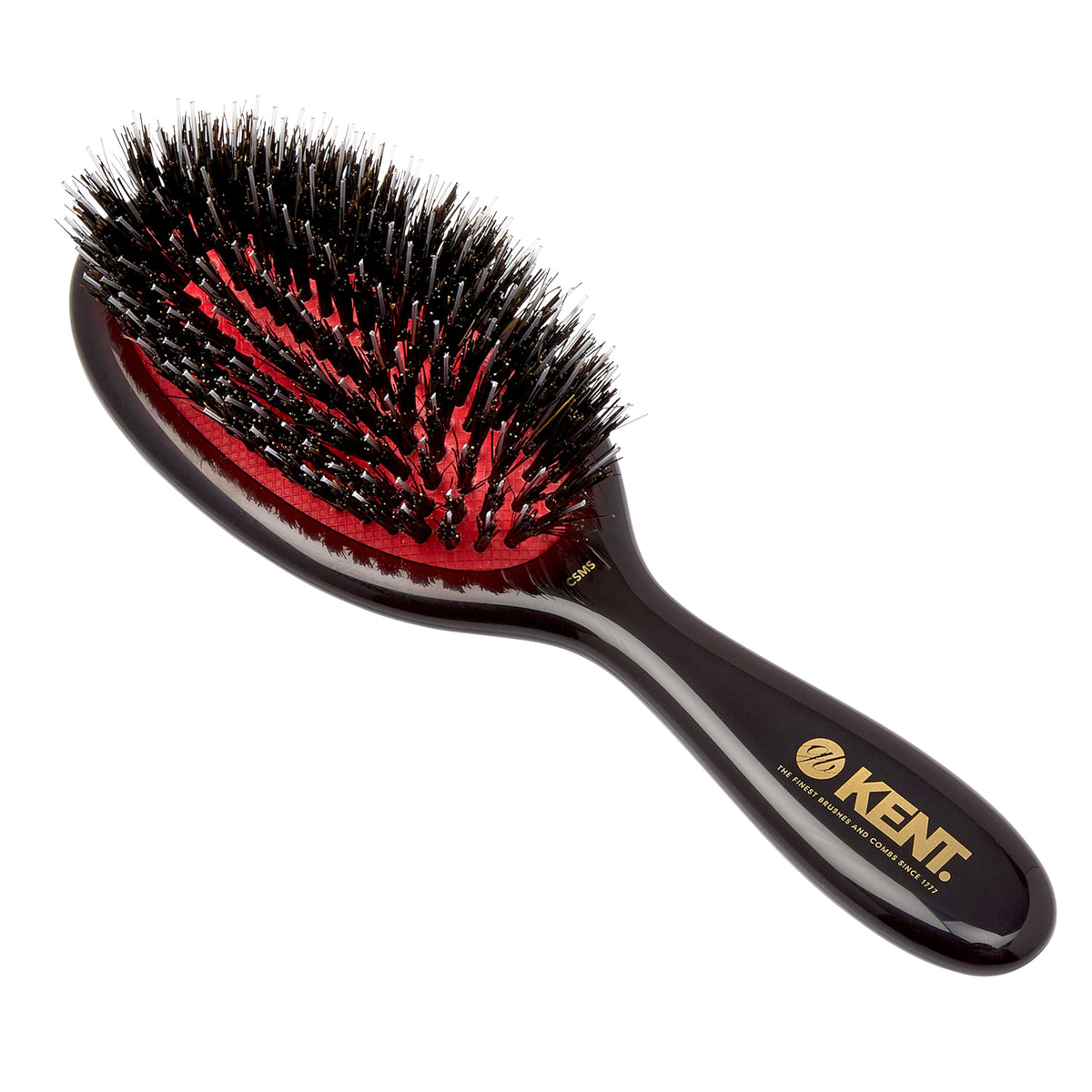 Kent CSMS 7.25" Classic Shine Small Oval Cushion Straightening Brush - Natural Black Boar Bristle Hair Brush with Nylon Quills - Shine Hair Brush and