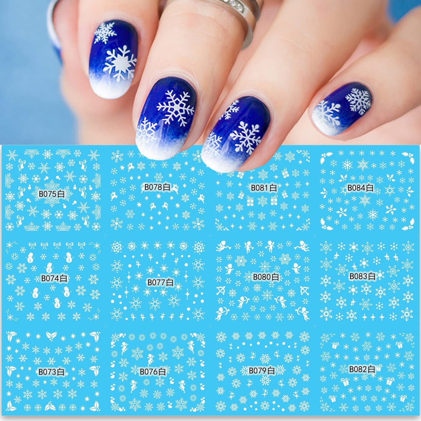 24 Sheets Christmas Nail Stickers Snowflake Nail Art Water Decals Transfer Nail Supplies Snowflake Angel Bell Elk Design Nail Tattoo Stickers Beauty & Personal Care SHANPIN