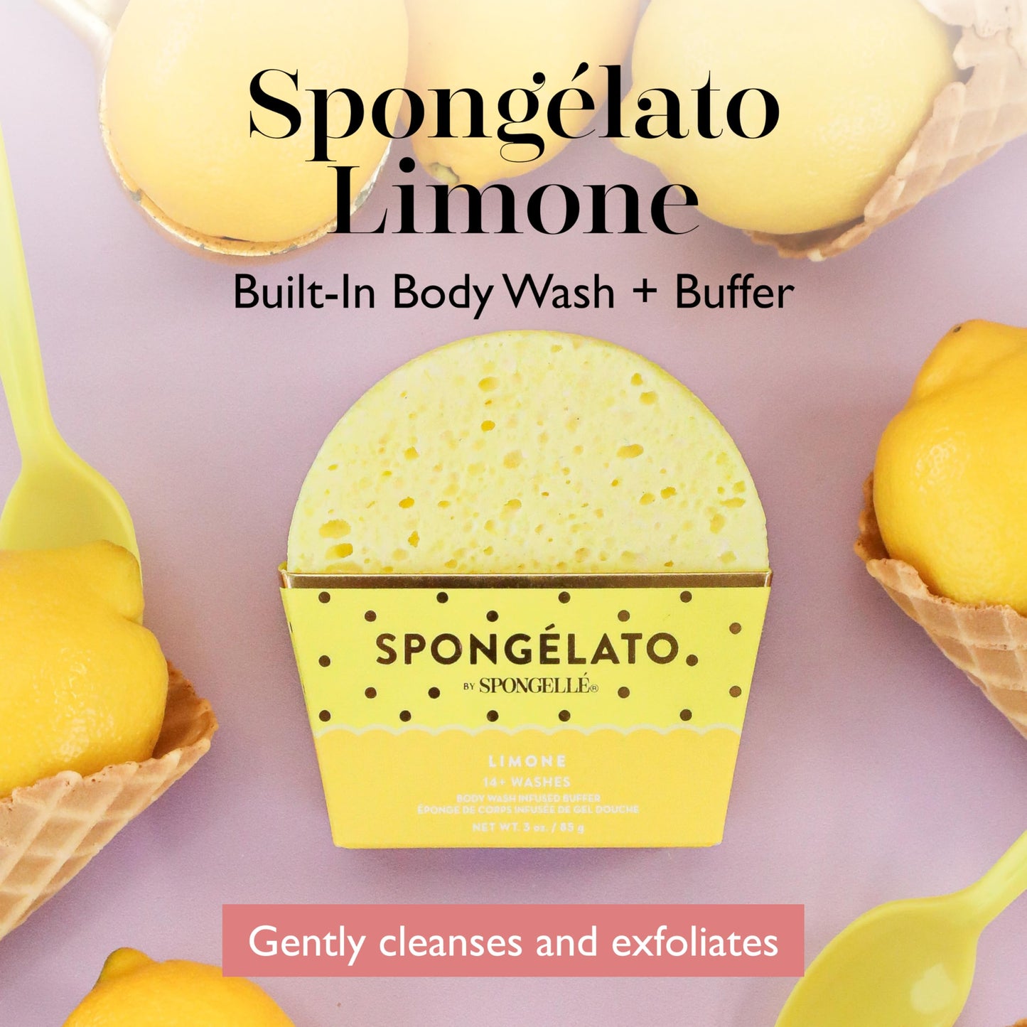 Spongellé Limone (Lemon) Spongélato Bath Sponge - Built-In Body Wash & Body Scrubber, Shower Loofah Sponge for Women - 14+ uses Beauty and Personal Care SPONGELLÉ