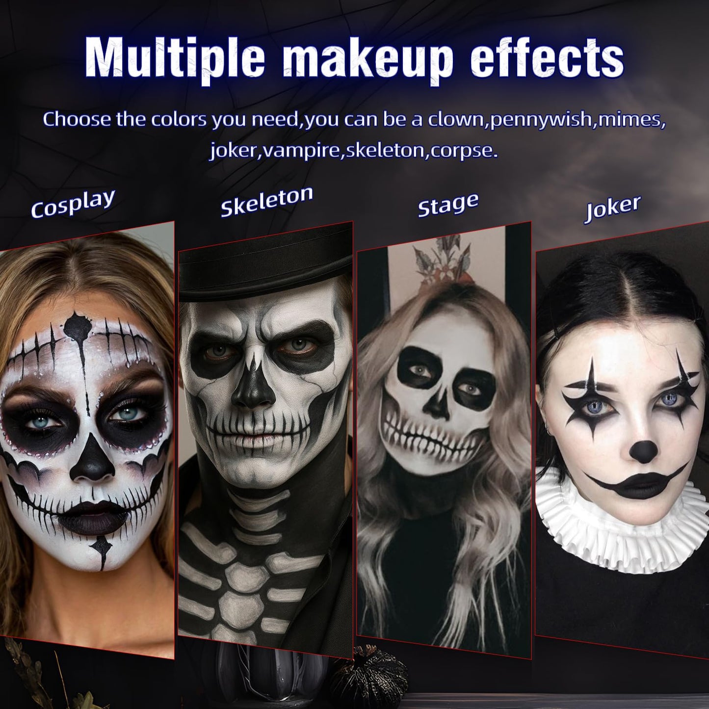 VPCRT6 White Black Blue Halloween Face Body Paint with 3PCS Sponge and 1PC Brush, for Baseball, Sports(Eye Black) & Halloween, Face Painting Kit Beauty & Personal Care VPCRT6