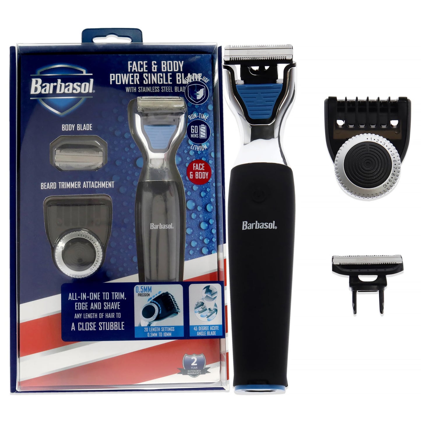 Barbasol Rechargeable Electric Wet and Dry Single Blade Shaver with Stainless Steel Blades and Adjustable Beard Trimmer Attachment Beauty and Personal Care Barbasol