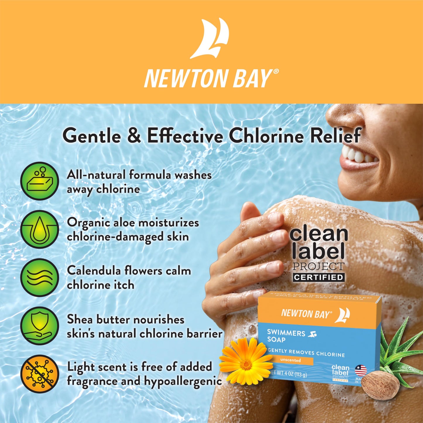 Newton Bay Swimmers Soap | All Natural Body and Face Wash Soap Bar | Gently Washes Away Chlorine After Swimming | Revitalizes Sensitive Skin | 5-Pack Beauty & Personal Care Newton Bay