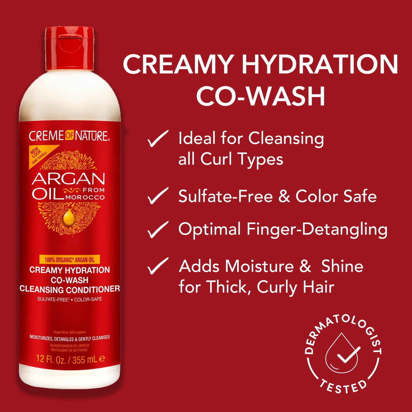 Creme of Nature Creamy Hydration Co-Wash Cleansing Conditioner, Gently Cleanses & Hydrates, Sulfate-Free, Color Safe, Infused with Argan Oil, 12 oz Beauty & Personal Care Creme of Nature