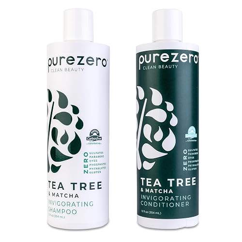 Purezero Tea Tree & Matcha Shampoo and Conditioner Set - Nourishing & Invigorating Scalp Treatment - Zero Sulfates, Parabens, Dyes Vegan and Cruely Beauty & Personal Care Purezero