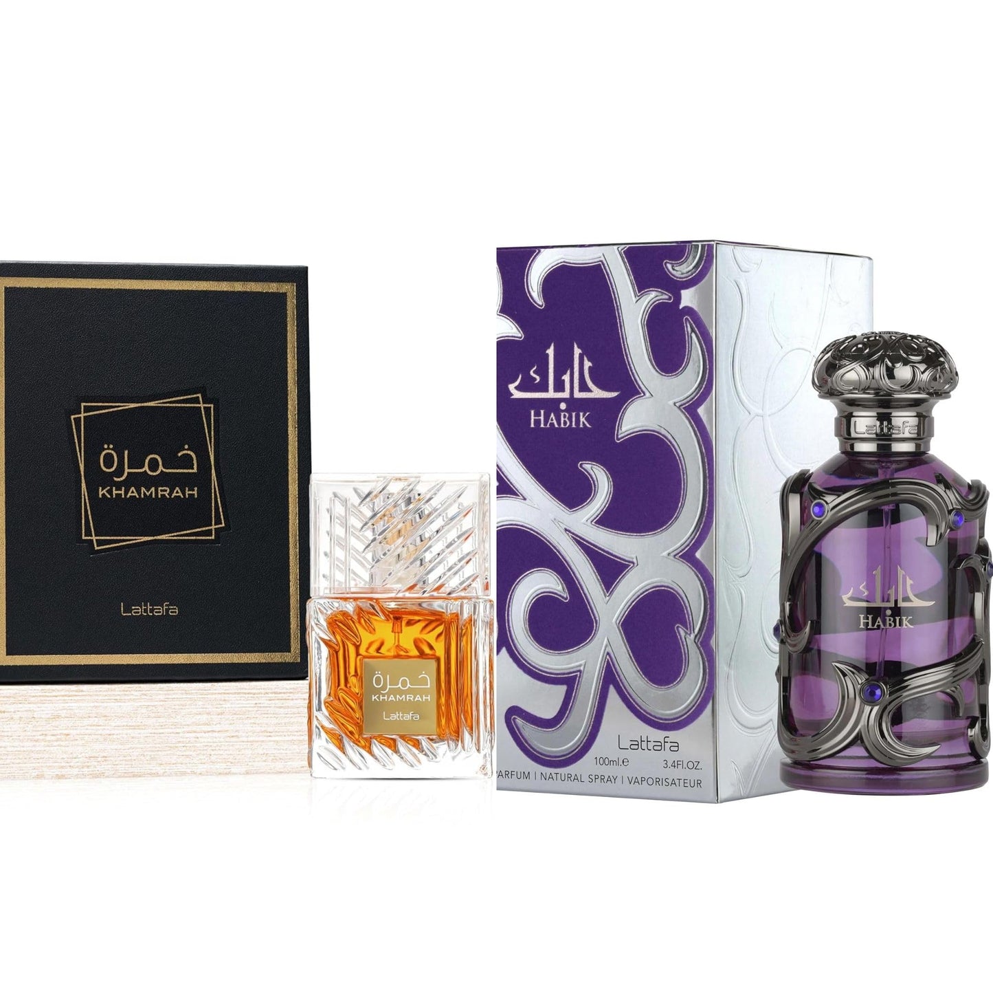 Lattafa Khamrah Eau de Parfum 100ml Habik Men Eau de Parfum 100ml - Long Lasting Arabian Fragrance Bundle for Men, Warm Spicy & Woody Cologne Set Beauty & Personal Care Lattafa