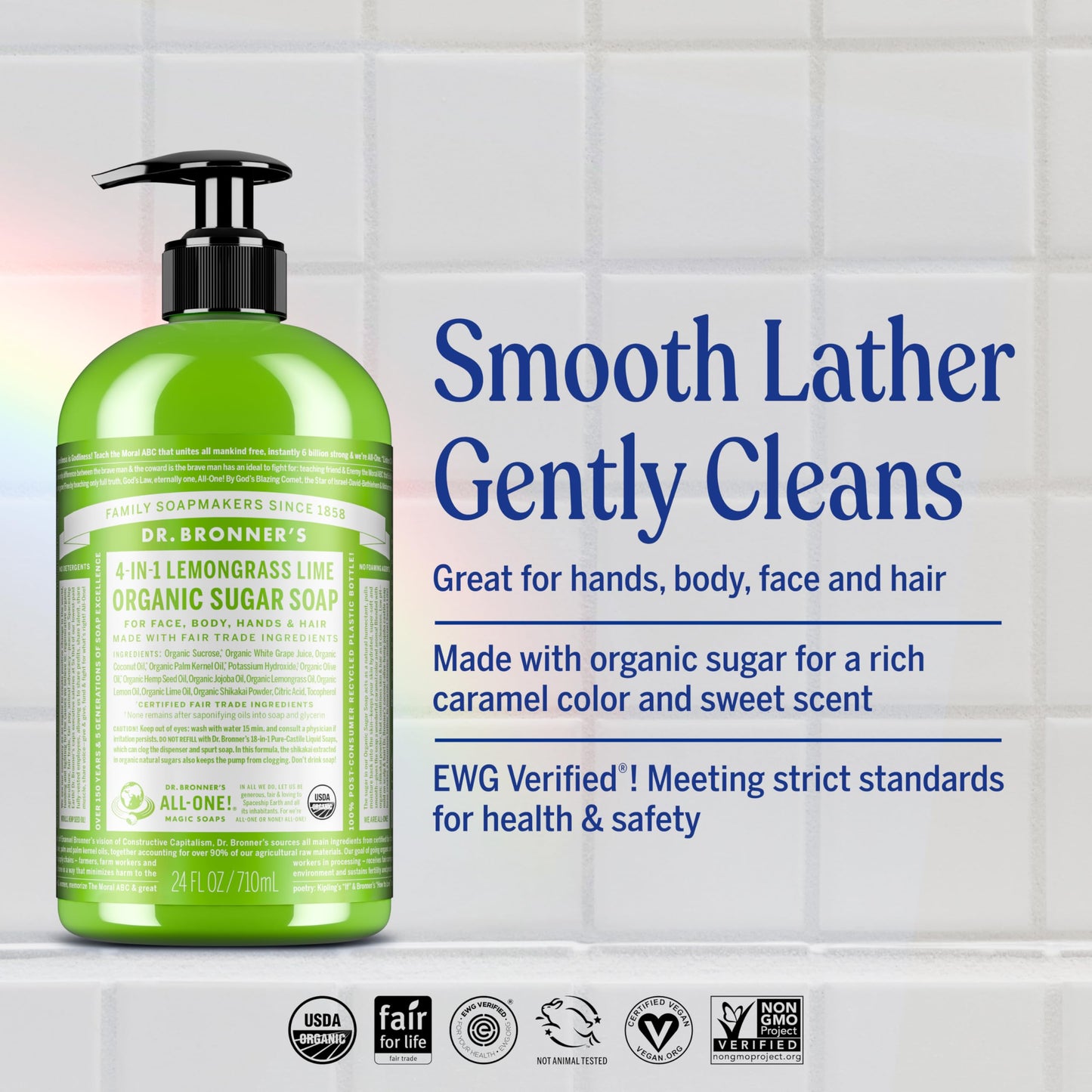 Dr. Bronner's - Organic Sugar Soap (Lemongrass, 24 Ounce) - Made with Organic Oils, Sugar and Shikakai Powder, 4-in-1 Uses: Hands, Body, Face Beauty & Personal Care Dr. Bronner's