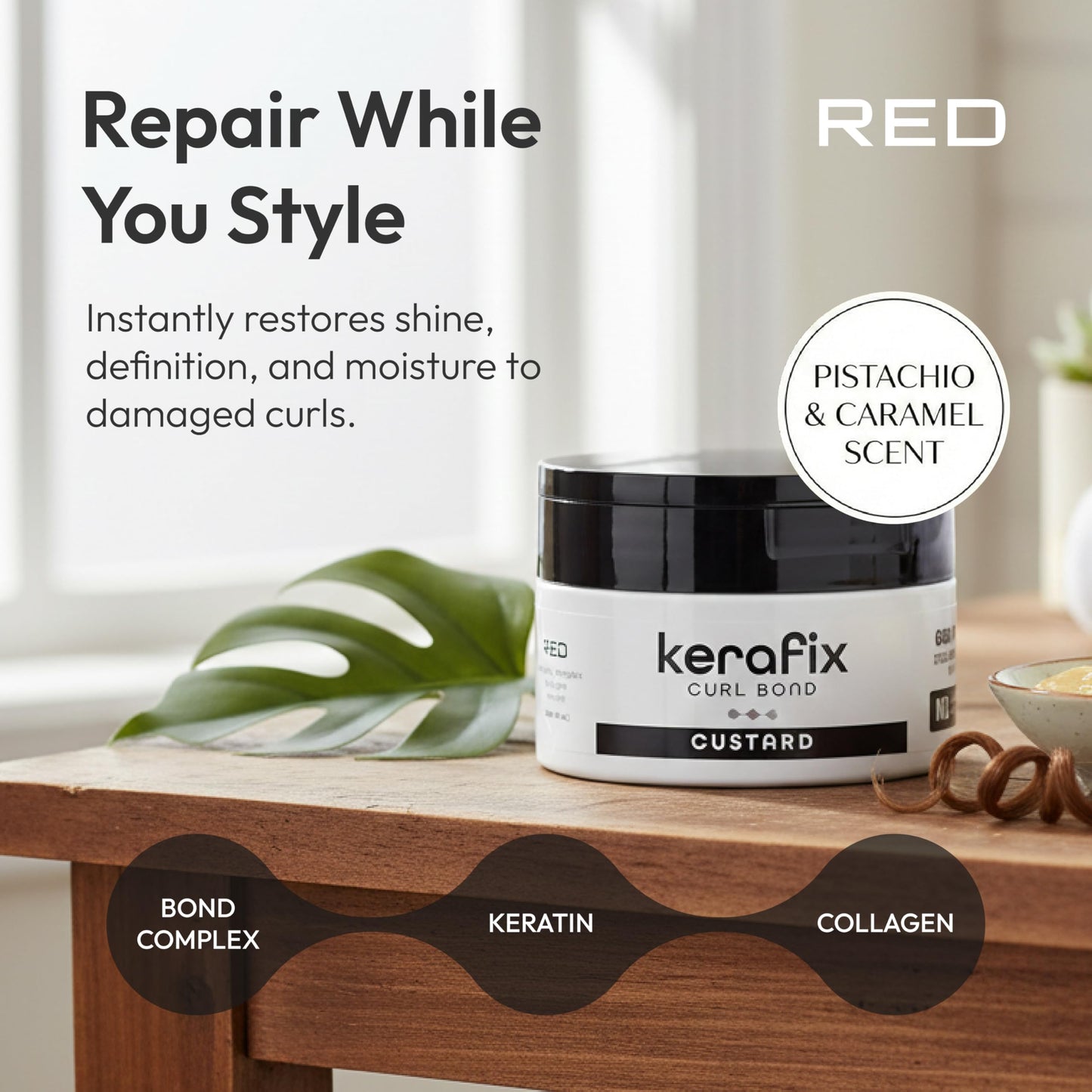 Red by Kiss Kerafix Curl Bond Custard (8 Fl Oz), Curl Defining Cream for Curly Hair & All Textures, Anti-Frizz Bond Repair Enhance Shape, Boost Shine Beauty & Personal Care Red by Kiss
