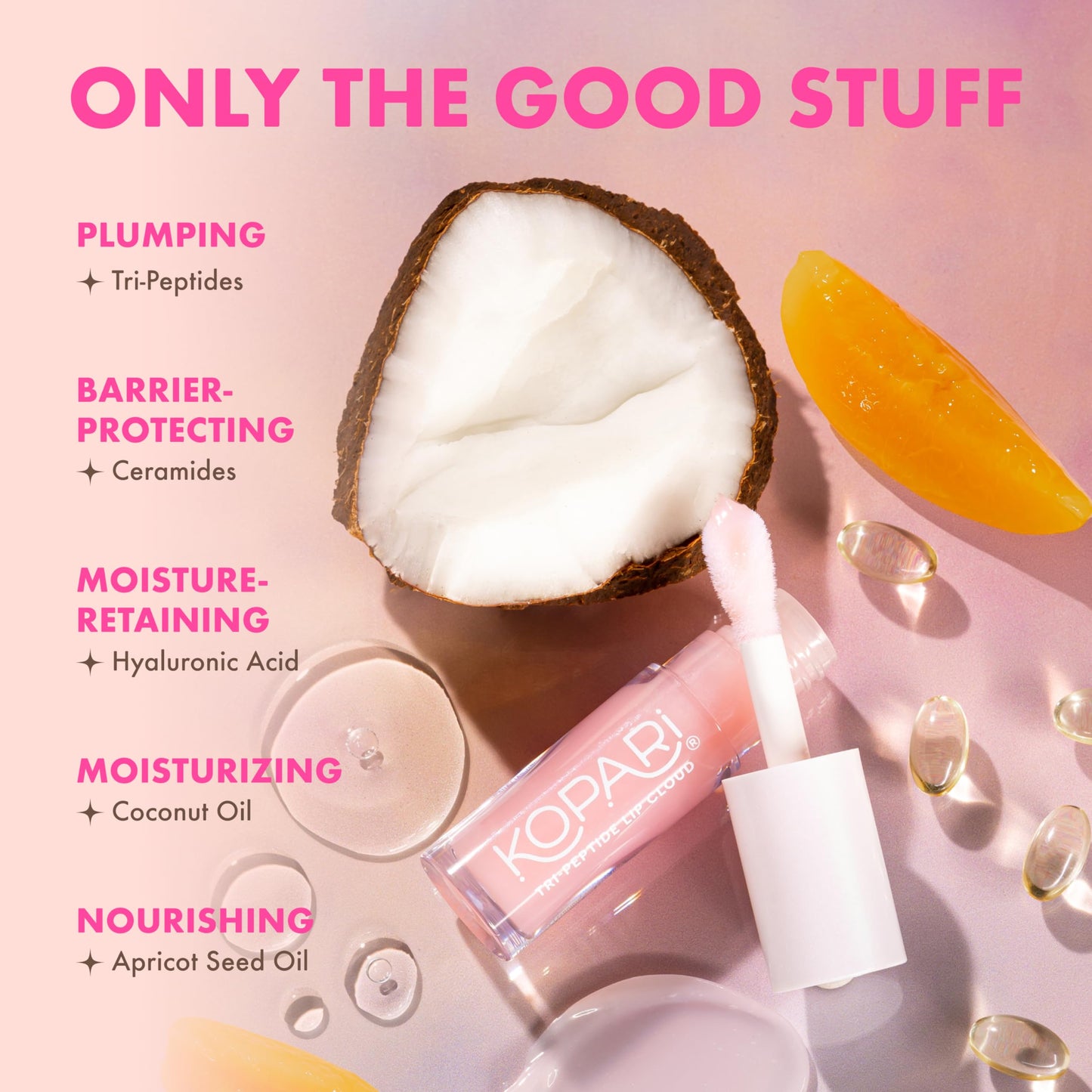 Kopari Tri-Peptide Lip Cloud, Infused with Ceramides & Hyaluronic Acid, Visibly Softens, Smooths, and Plumps Lips, Locks in Moisture & Hydration Beauty & Personal Care Kopari