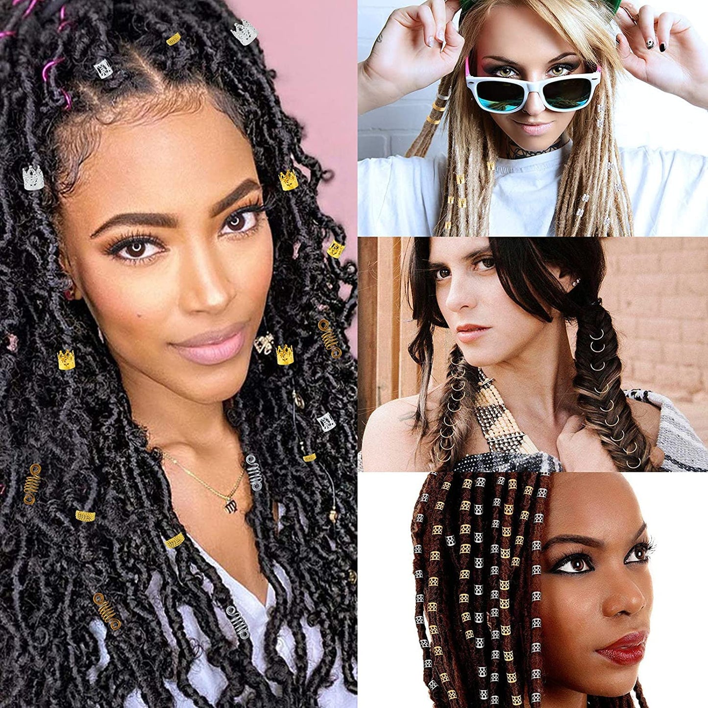 Nafaboig 200PCS Hair Jewelry for Braids Accessories, Hair Beads for Braids, Gold Hair Accessories, Metal Gold Braids Rings Cuffs Clips for Dreadlock Beauty & Personal Care Nafaboig
