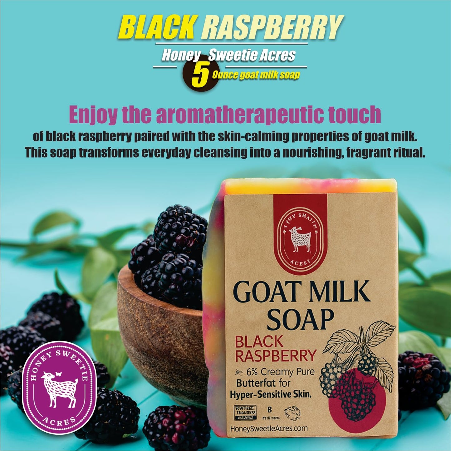 Honey Sweetie Acres Black Raspberry Goat Milk Soap - Handmade 5 oz Bar, Made with Natural Ingredients, Moisturizing & Gentle, Made in the USA (Black Beauty & Personal Care Honey Sweetie Acres
