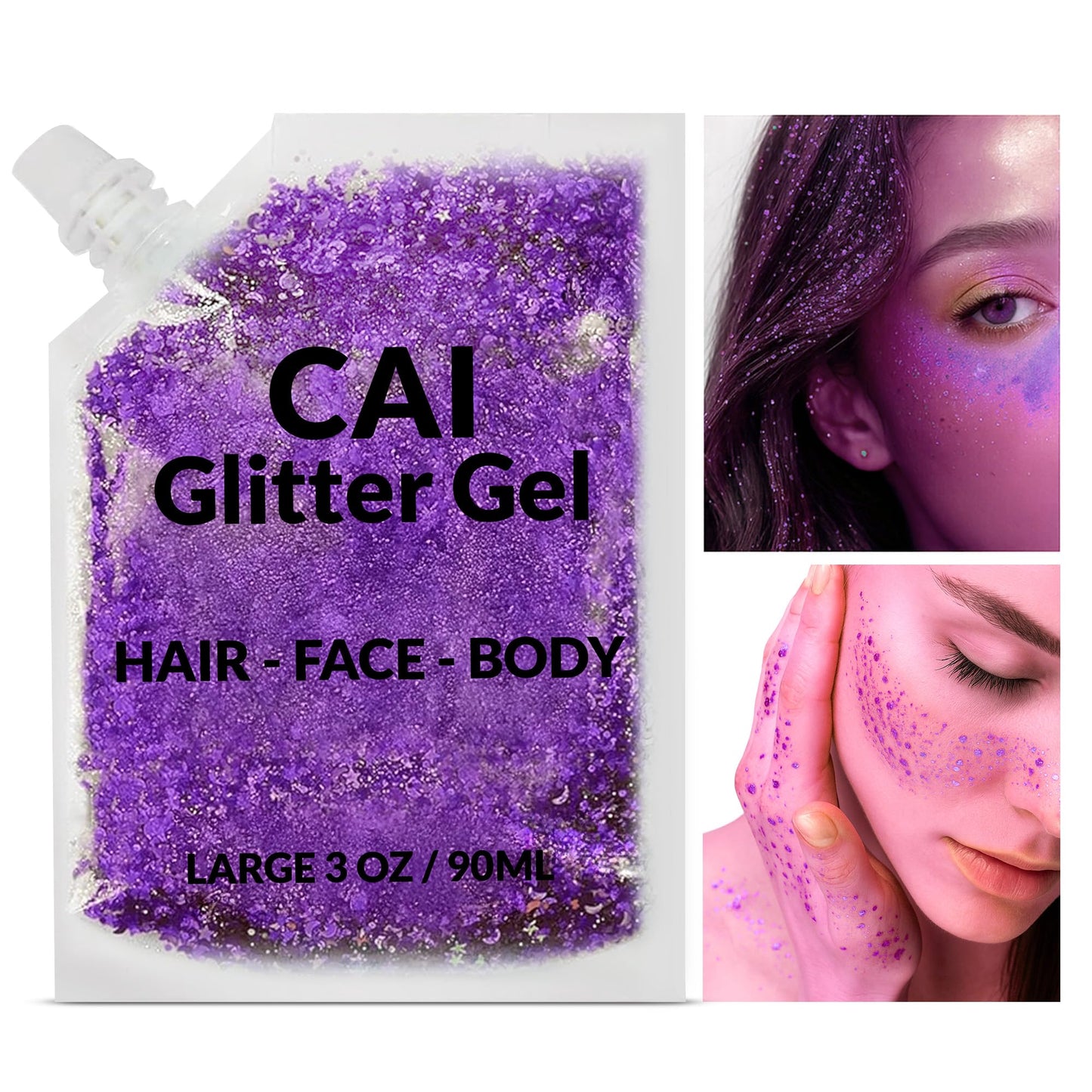 Face, Body & Hair Glitter Gel - Halloween Glitter for Kids and Women - 3 Oz Cosmetic-Grade Gel w/Moon & Stars for Festivals & Halloween Party, Easy Beauty & Personal Care CAI BEAUTY NYC