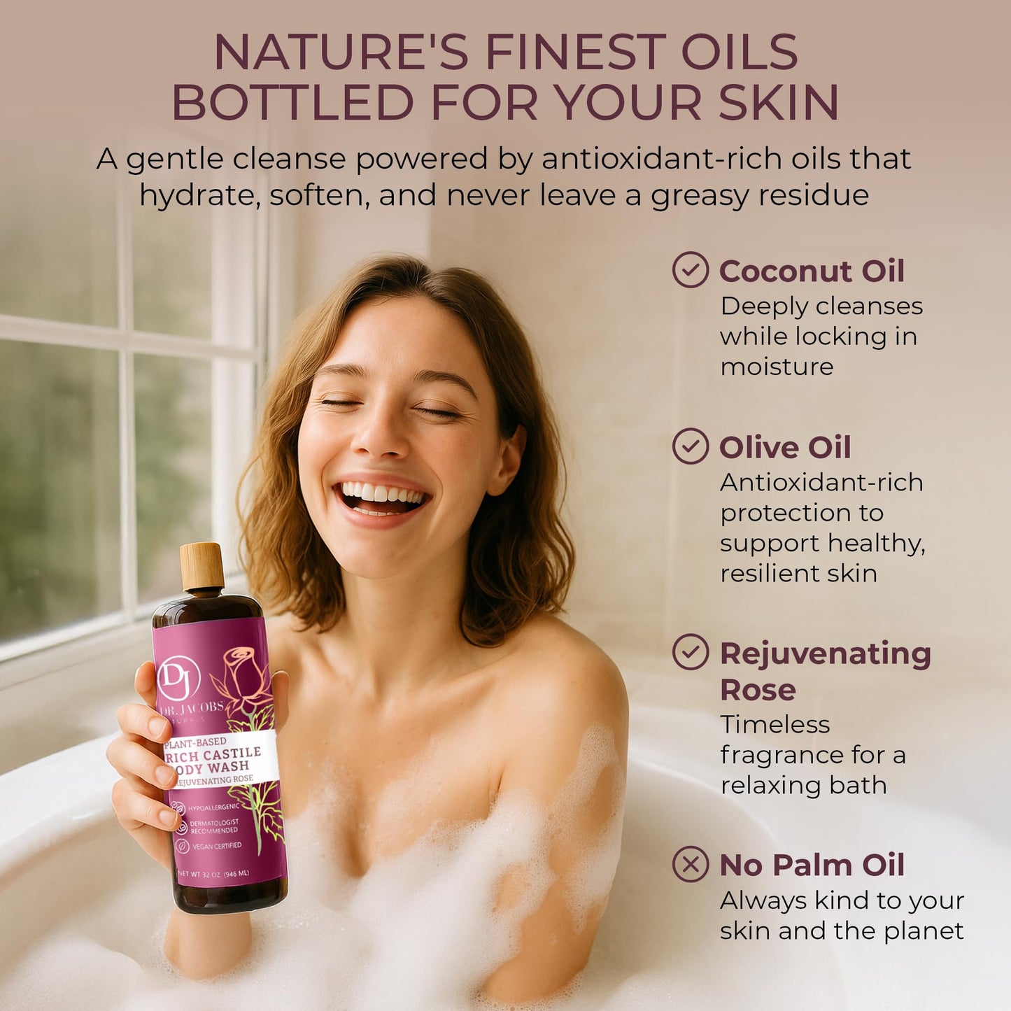 Dr. Jacobs Naturals Pure Castile Soap Liquid Body Wash, Rose - Plant Based Body Soap Infused with Vitamin E and Aloe Vera to Moisturize Dry Beauty & Personal Care DR.JACOBS NATURALS