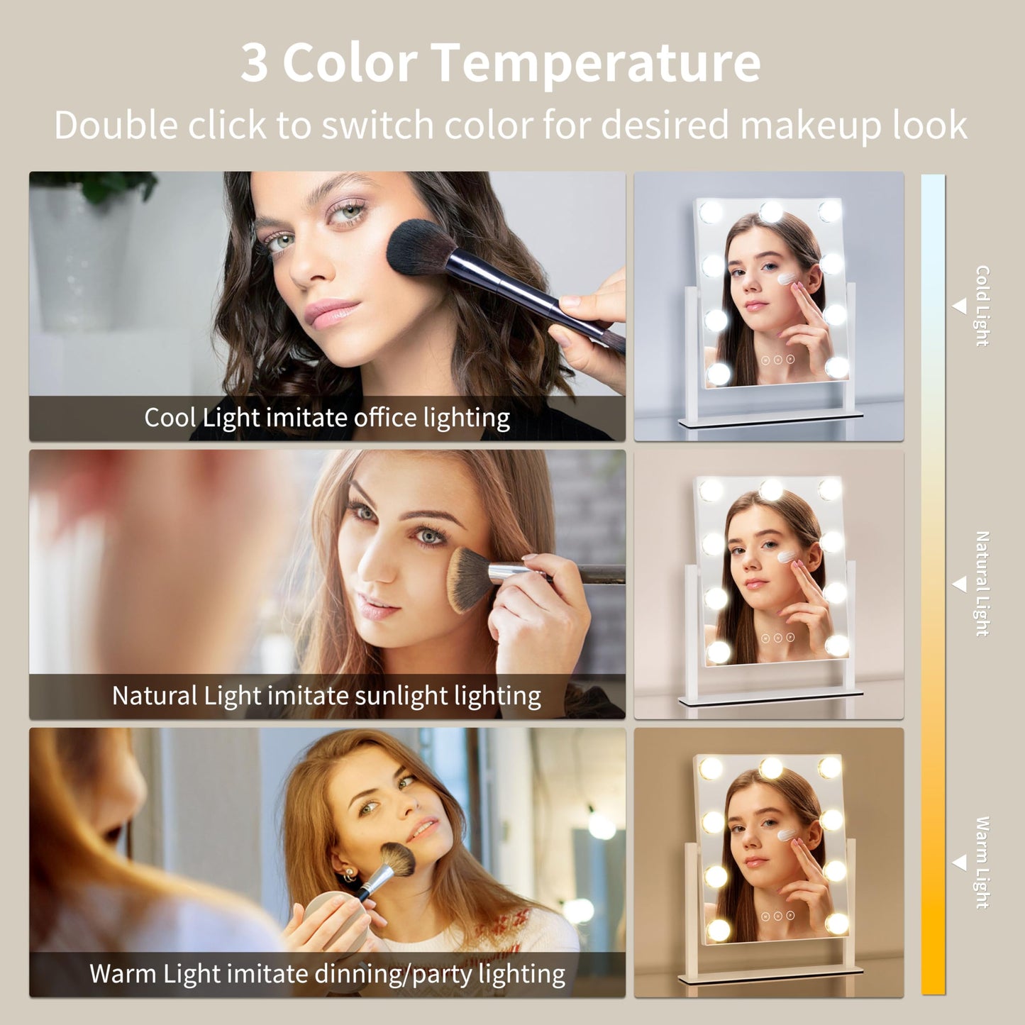 NUSVAN Vanity Mirror with Lights, Makeup Mirror with Lights,3 Color Lighting Modes Detachable 10X Magnification Mirror Touch Control,360°Rotation Beauty & Personal Care NUSVAN