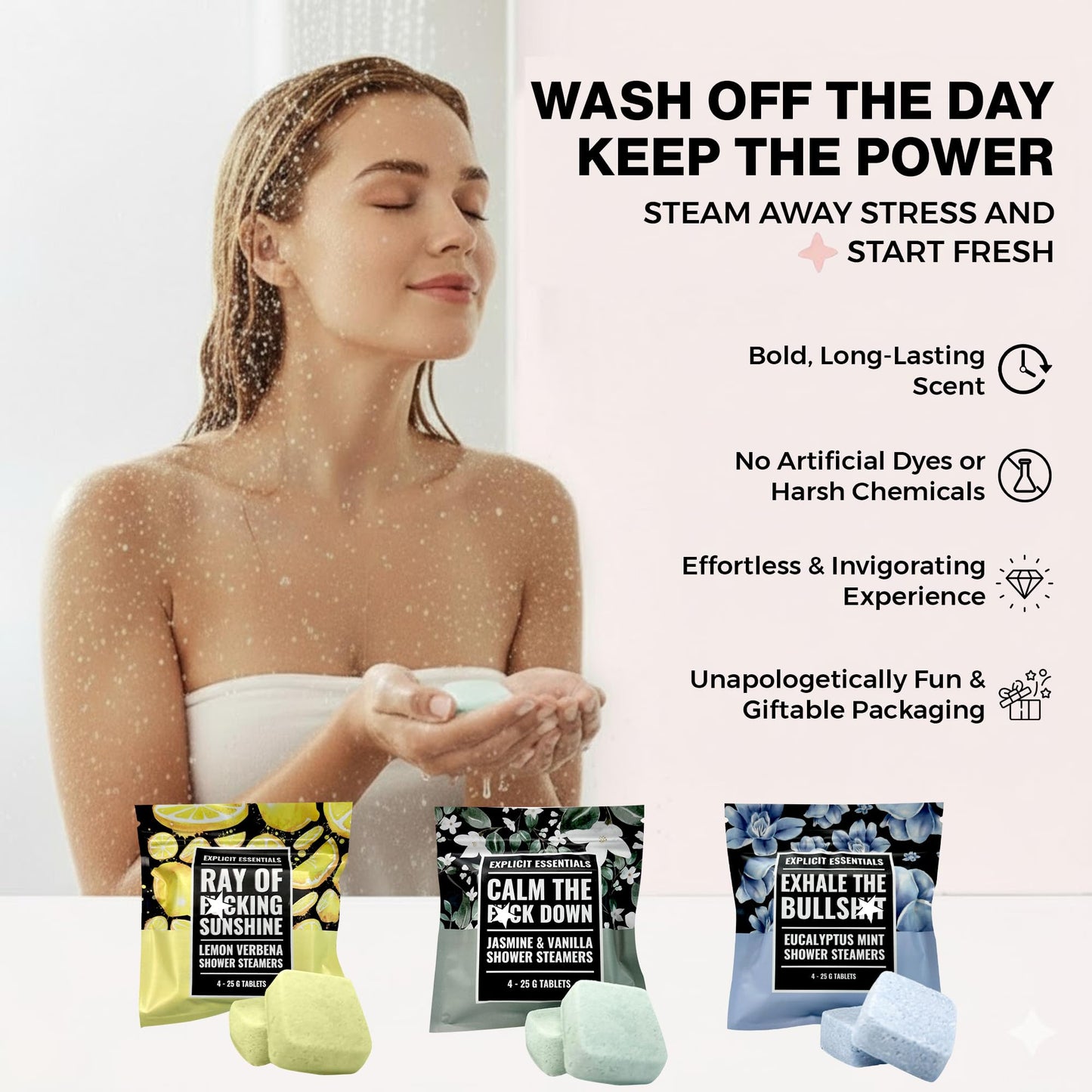 Explicit Essentials Shower Steamers Gift Set - 12 Aromatherapy Shower Steamers (3 Scent Trio) - Eucalyptus Mint, Jasmine Vanilla & Lemon Eucalyptus Beauty and Personal Care Explicit Essentials