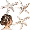 PAGOW 3 PCS Starfish Hair Clips, Gold Rhinestone Pearls Crystal Hair Clips, Sea Star Ponytail Holder, Faux Pearl Crystal Wedding Headpiece Hair Beauty & Personal Care PAGOW