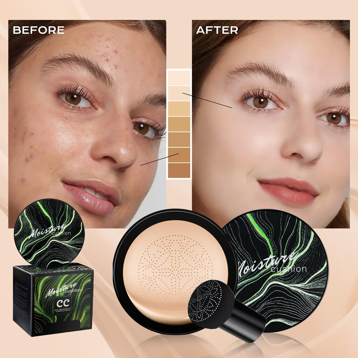Mushroom Head Air Cushion CC Cream - Tattoo Cover up BB Cream Foundation Makeup Moisturizing Concealer Long-Lasting, Cushion Foundation Full Coverage Beauty & Personal Care Ursoulney