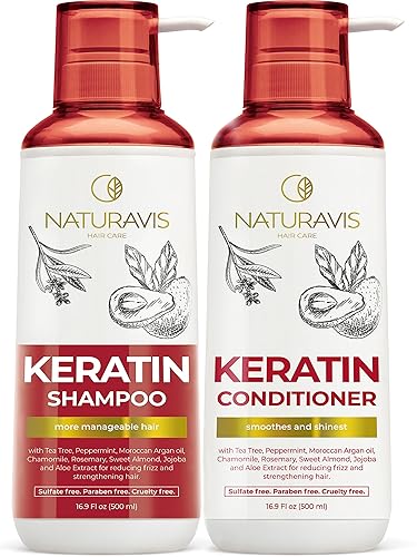 NATURAVIS Keratin Shampoo and Conditioner Set - Sulfate Free, All Hair Types - Women and Men - 16.9 Fl Oz (Pack of 2) Beauty & Personal Care NATURAVIS