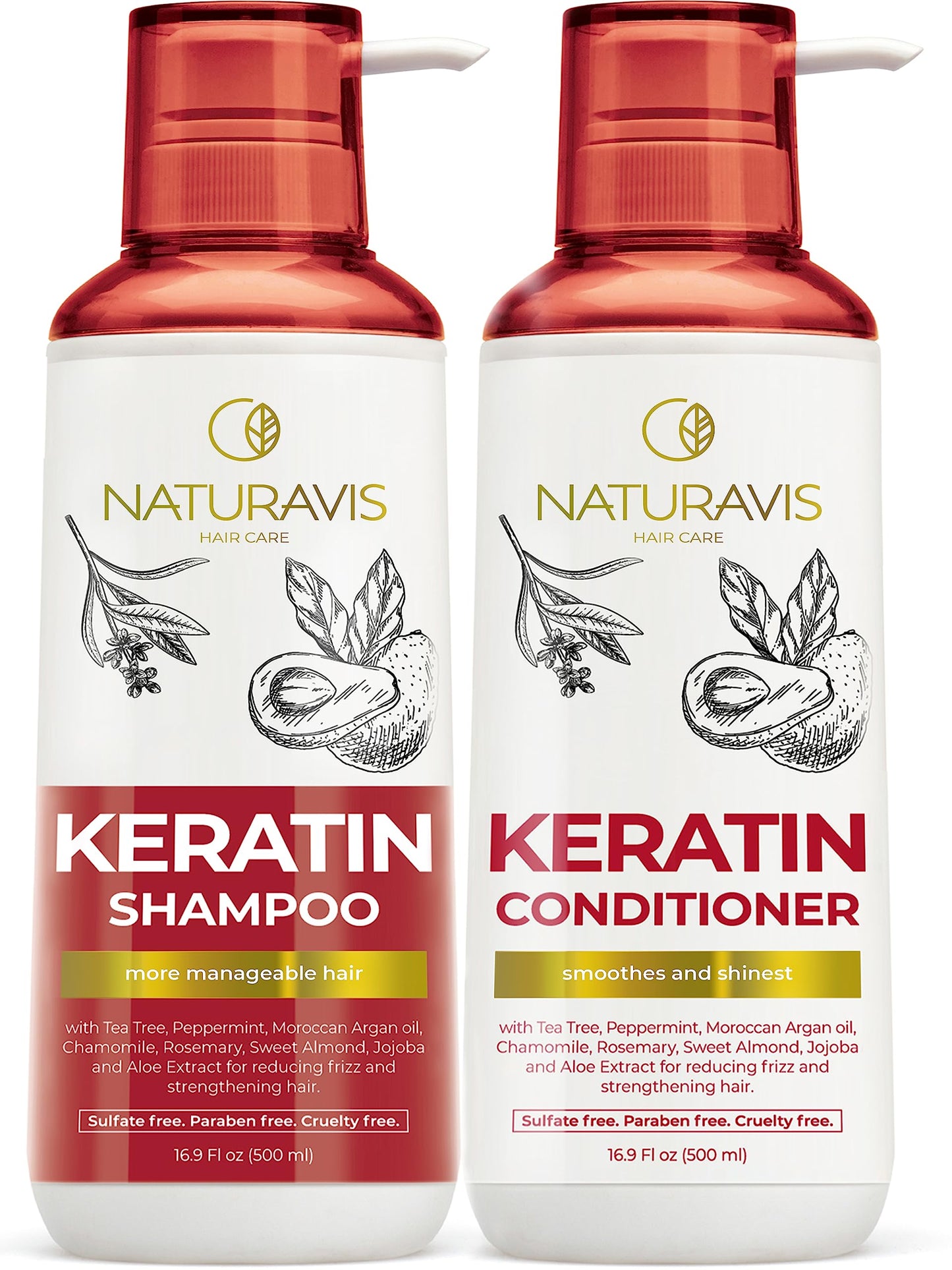 NATURAVIS Keratin Shampoo and Conditioner Set - Sulfate Free, All Hair Types - Women and Men - 16.9 Fl Oz (Pack of 2) Beauty & Personal Care NATURAVIS