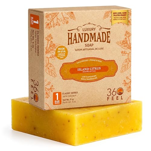 360Feel Island Citrus Soap - Made in the USA - Castile Handmade, All-Natural, Cold-Processed - Infused with Island Citrus for a Tropical Scent - Rich Beauty & Personal Care 360Feel