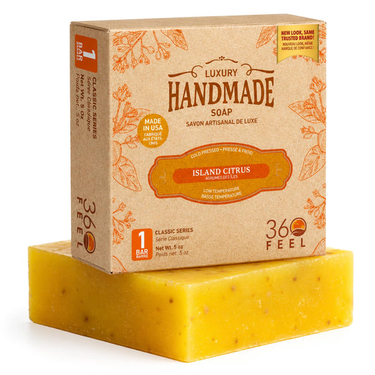 360Feel Island Citrus Soap - Made in the USA - Castile Handmade, All-Natural, Cold-Processed - Infused with Island Citrus for a Tropical Scent - Rich Beauty & Personal Care 360Feel