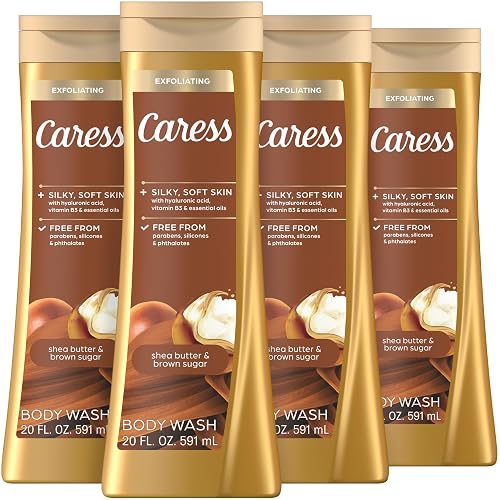 Caress Body Wash for Women, Shea Butter & Brown Sugar, Hydrating and Exfoliating Shower Gel for Gorgeous Radiant Skin, 20 fl oz, 4 Pack Beauty & Personal Care Caress