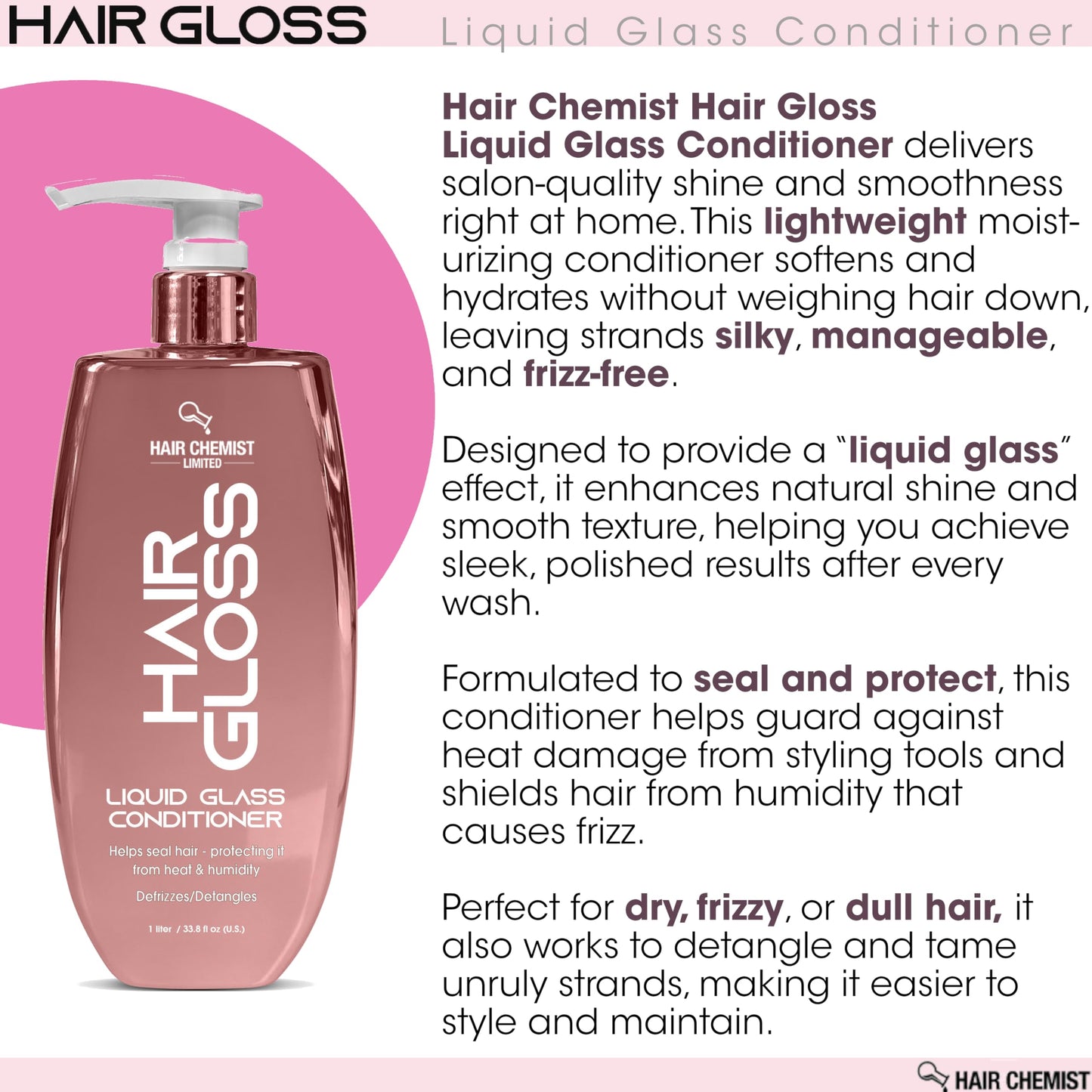 Hair Chemist Hair Gloss Liquid Glass 3-PC Style & Shine Set - Includes 33.8oz Shampoo, 33.8oz Conditioner & 8oz Styling Spray Set (3-PC SET) Beauty & Personal Care Hair Chemist