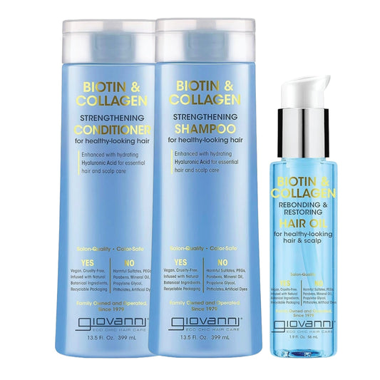 GIOVANNI Biotin & Collagen Bundle - Hair Oil, Shampoo, & Conditioner, Vegan, Cruelty-Free, Infused with Natural Botanical Ingredients, Salon-Quality Beauty & Personal Care GIOVANNI