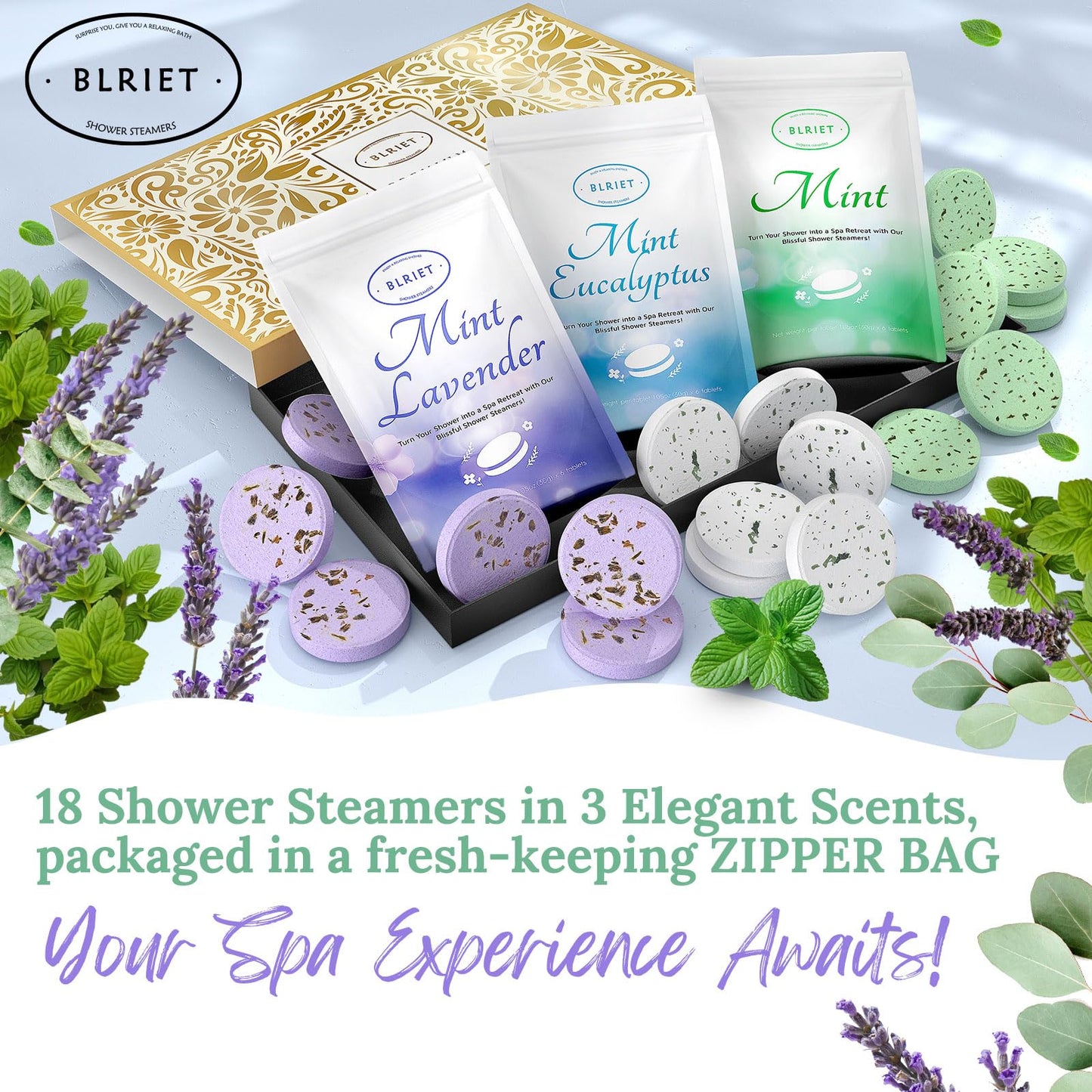 Shower Steamers Aromatherapy 18 Pack Gifts for Women Mom Wife Her Him Romance Birthday Spa Basket Natural Essential Oils Stress Relief Mint Lavender Beauty and Personal Care BLRIET