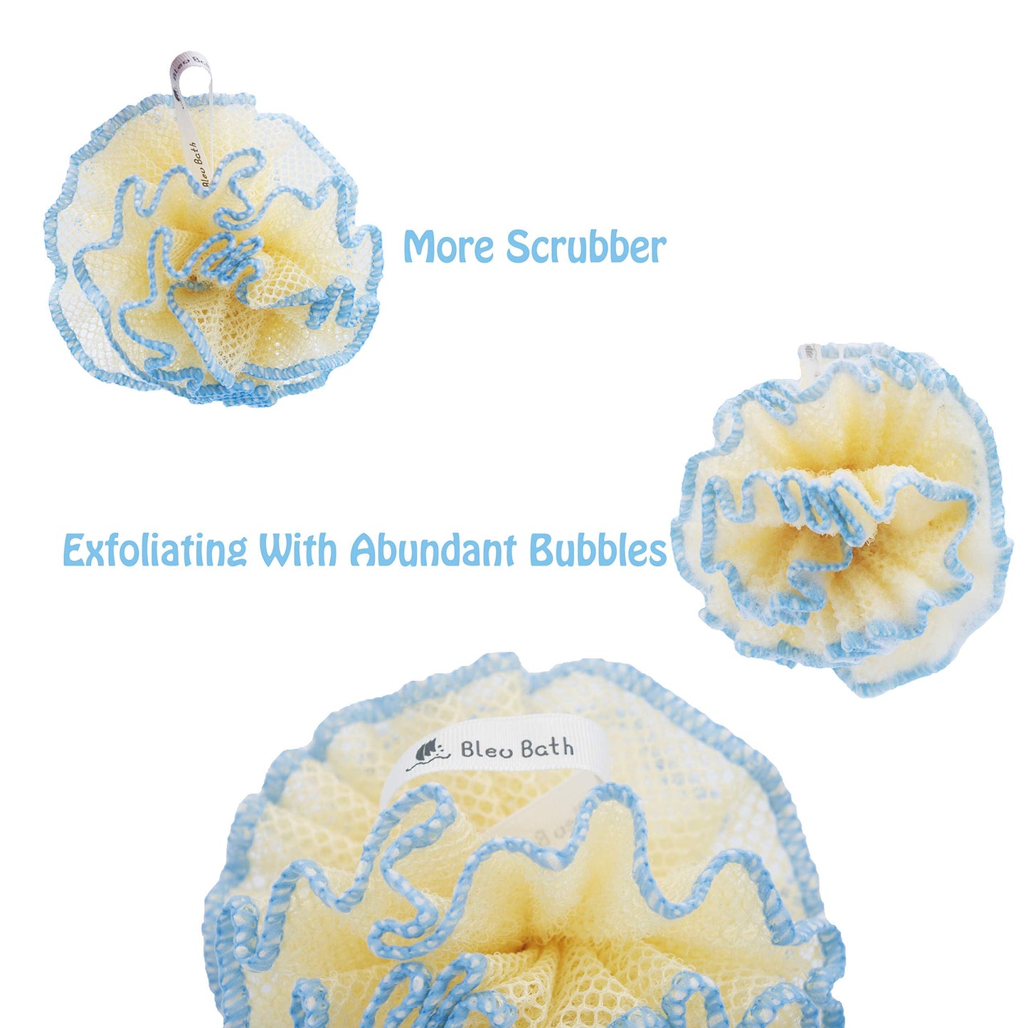 Bleu Bath (4 Pack) Exfoliating Body Scrubber Puff Deep Cleaning Sturdy Bath Loofah Mesh Sponge in Rough with Rich Bubbles for Men and Women Beauty and Personal Care Bleu Bath