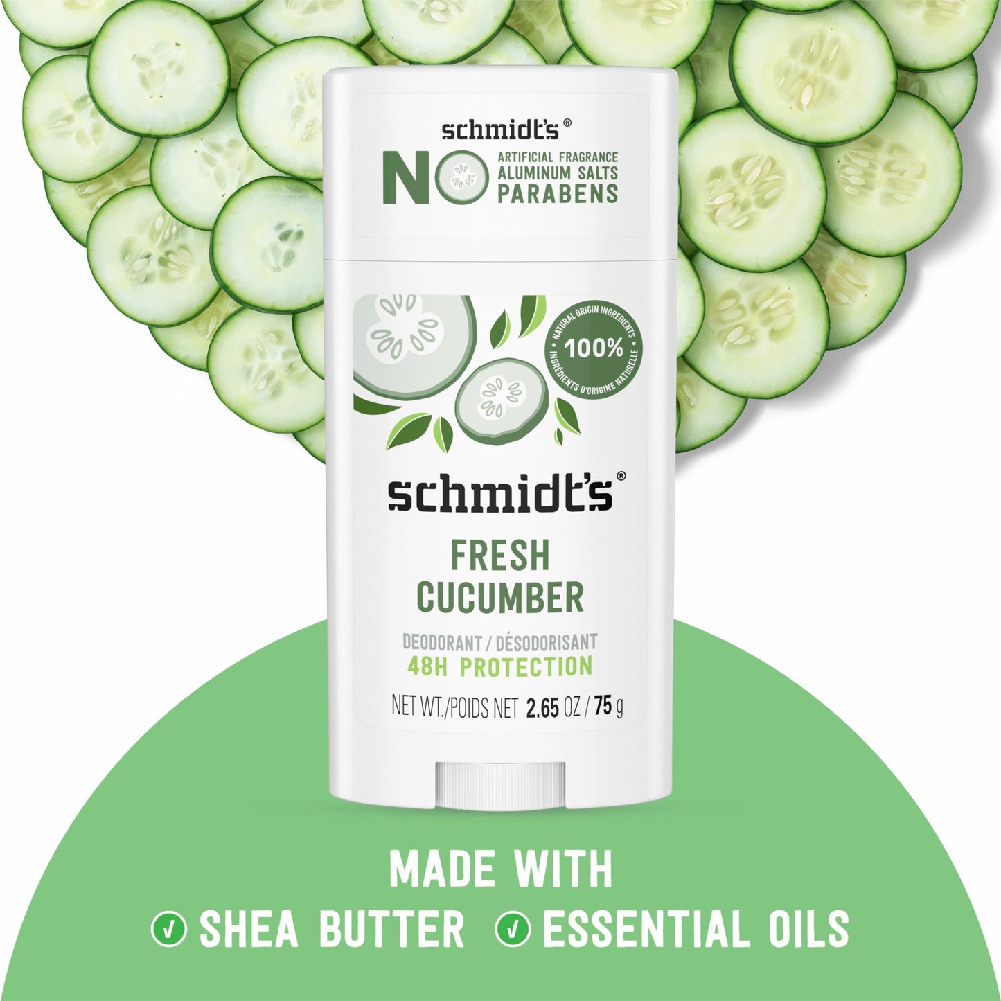 Schmidt's Aluminum-Free Vegan Deodorant Fresh Cucumber 4 Count for Women and Men, with 24 Hour Odor Protection, Natural Ingredients, Cruelty-Free Beauty and Personal Care Schmidt's