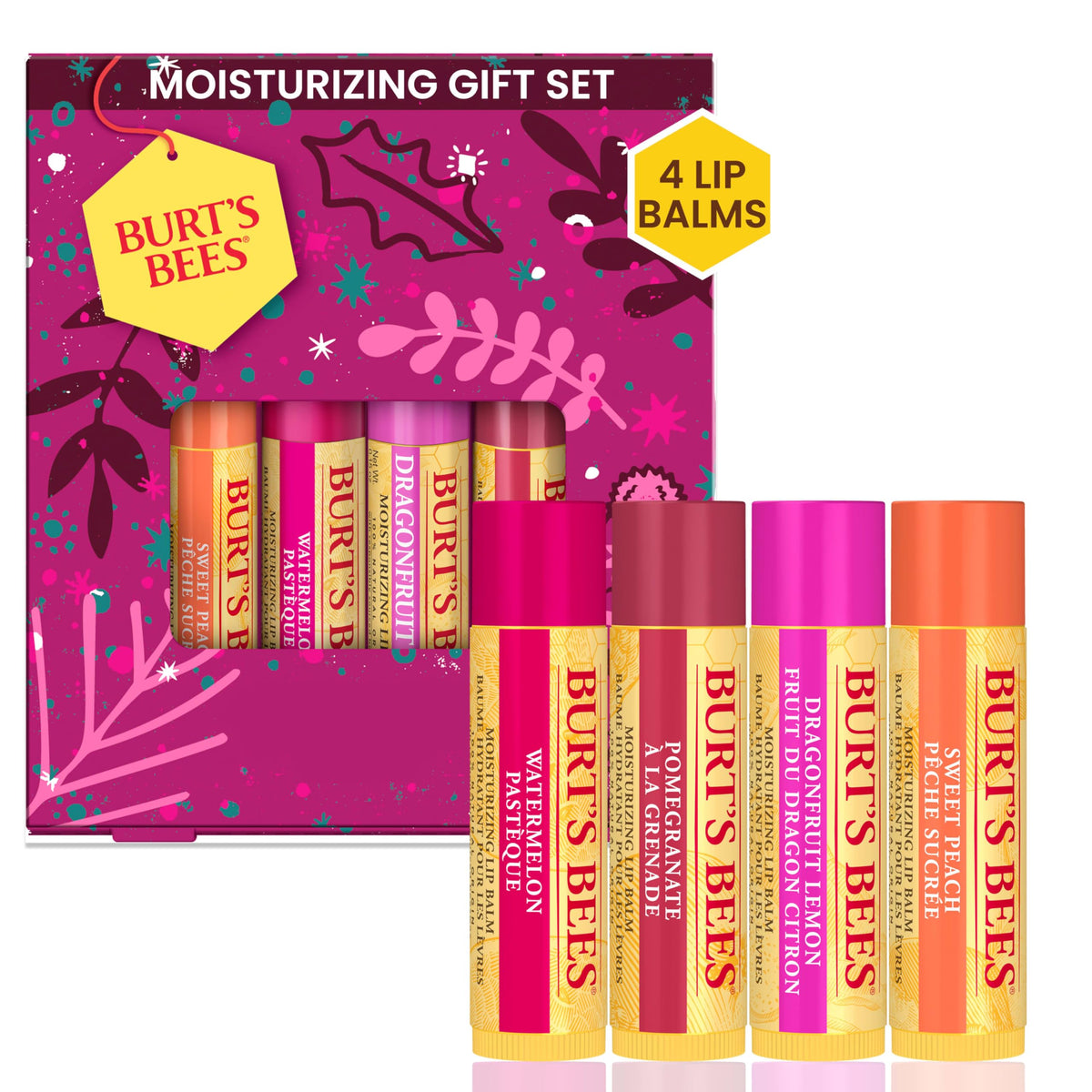 Burt's Bees Lip Balm Gift Set, Beeswax Bounty Fruit Mix, Perfect Lip Balms for Gift Baskets, 4-Pack, 0.15 oz. Beauty & Personal Care Burt's Bees