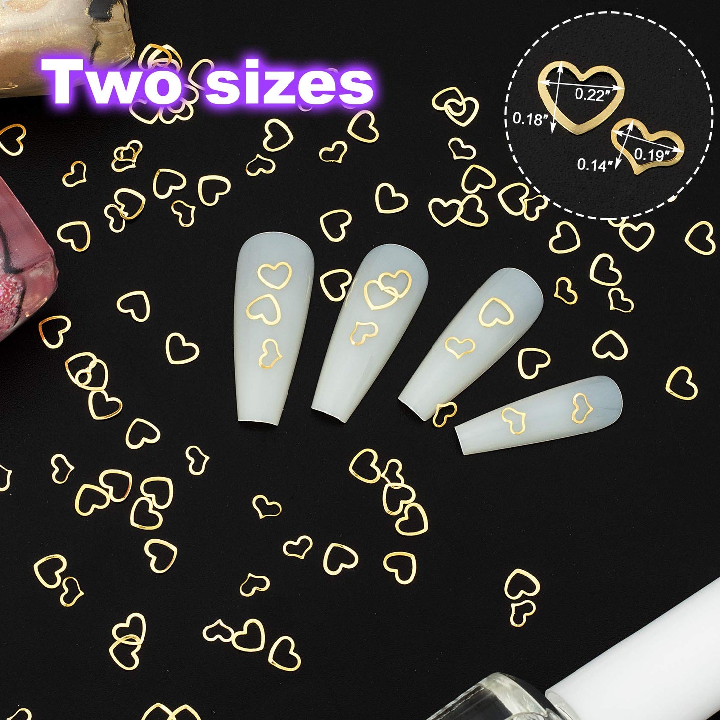PAGOW 1000pcs 3D Gold Heart Nail Art Metal Charm Kit Love Small Metallic DIY Studs Sequins Valentine Decoration Spring Summer Accessories Gift Beauty & Personal Care PAGOW
