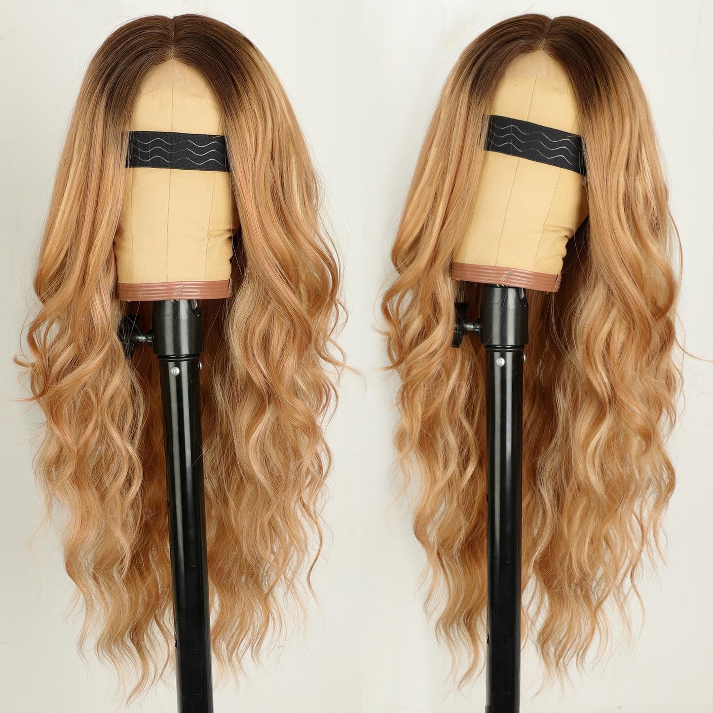 AISI HAIR Dark Root Honey Blonde Wavy Wig with Soft Pink Ends for Women, Long Wavy Lace Hairline Middle Part Synthetic Heat Resistant Wig for Daily Beauty and Personal Care AISI HAIR