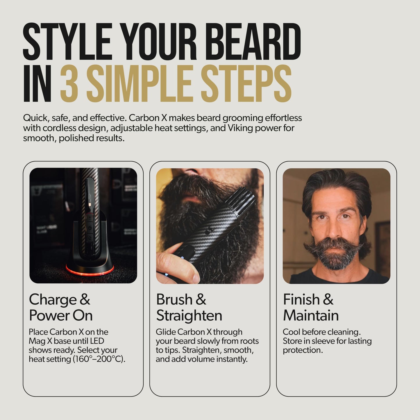 The Beard Struggle Carbon X Heated Beard Brush, Cordless Beard Straightener for Men with Adjustable Temperature 160-200°C - Ionic Anti-Frizz Carbon X Beauty and Personal Care The Beard Struggle