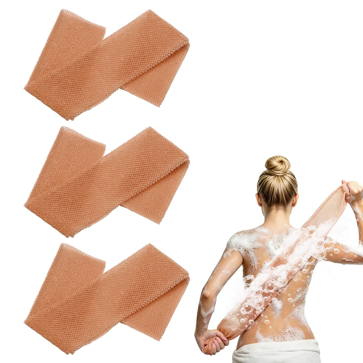 uxcell 3 Pcs Back Scrubber, Nylon Bath Sponge Extended, 25 Inch African Exfoliating Long Net Body Scrubber Shower Loofah for Women Men Use Body Bath Beauty and Personal Care uxcell