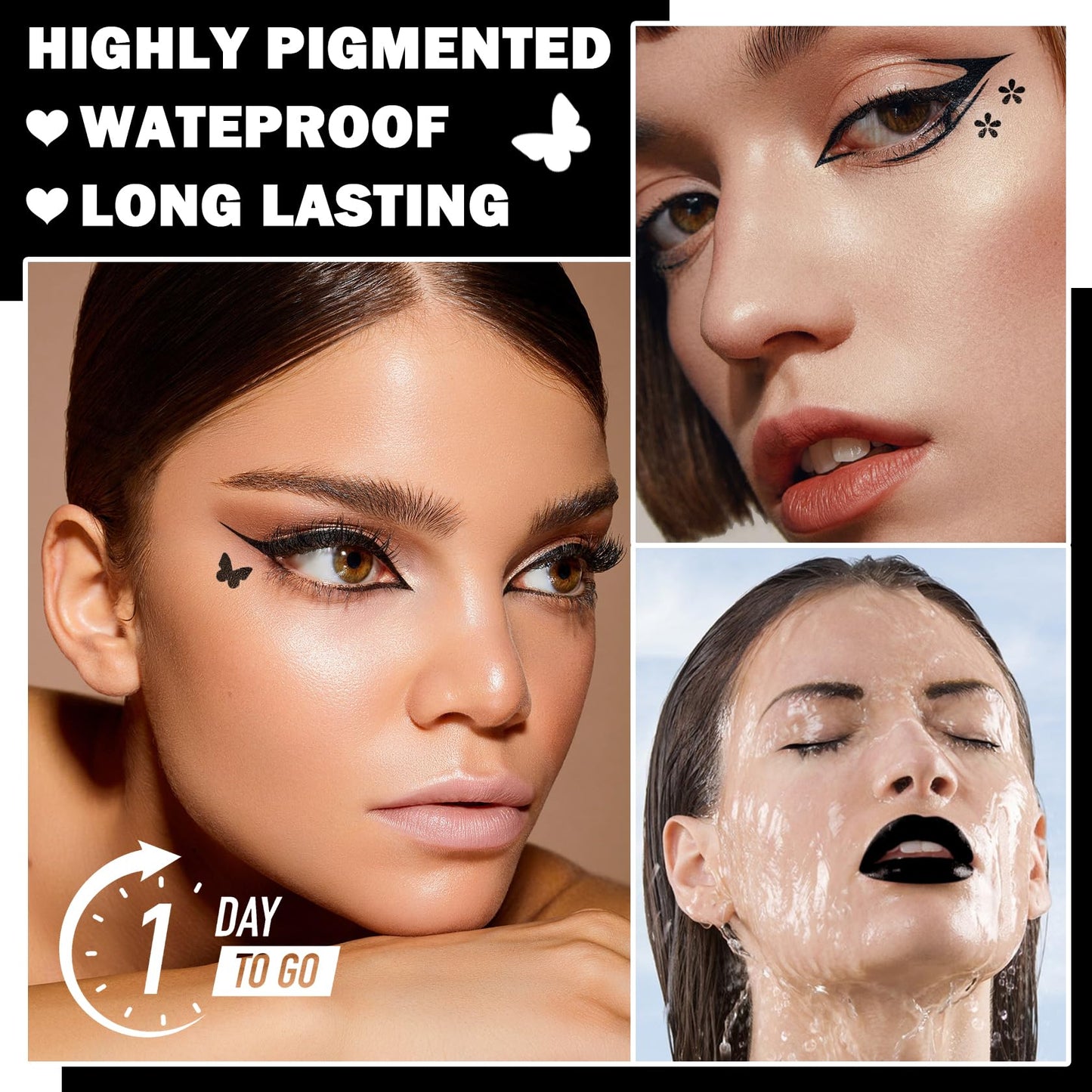 5 PCS Black Liquid Winged Eyeliner Stamp Pen Makeup Tools,Double-side Eyeliner Stamps Pencil Set,Waterproof & Long Lasting Smudgeproof Eye Liner Beauty & Personal Care DuoZeng