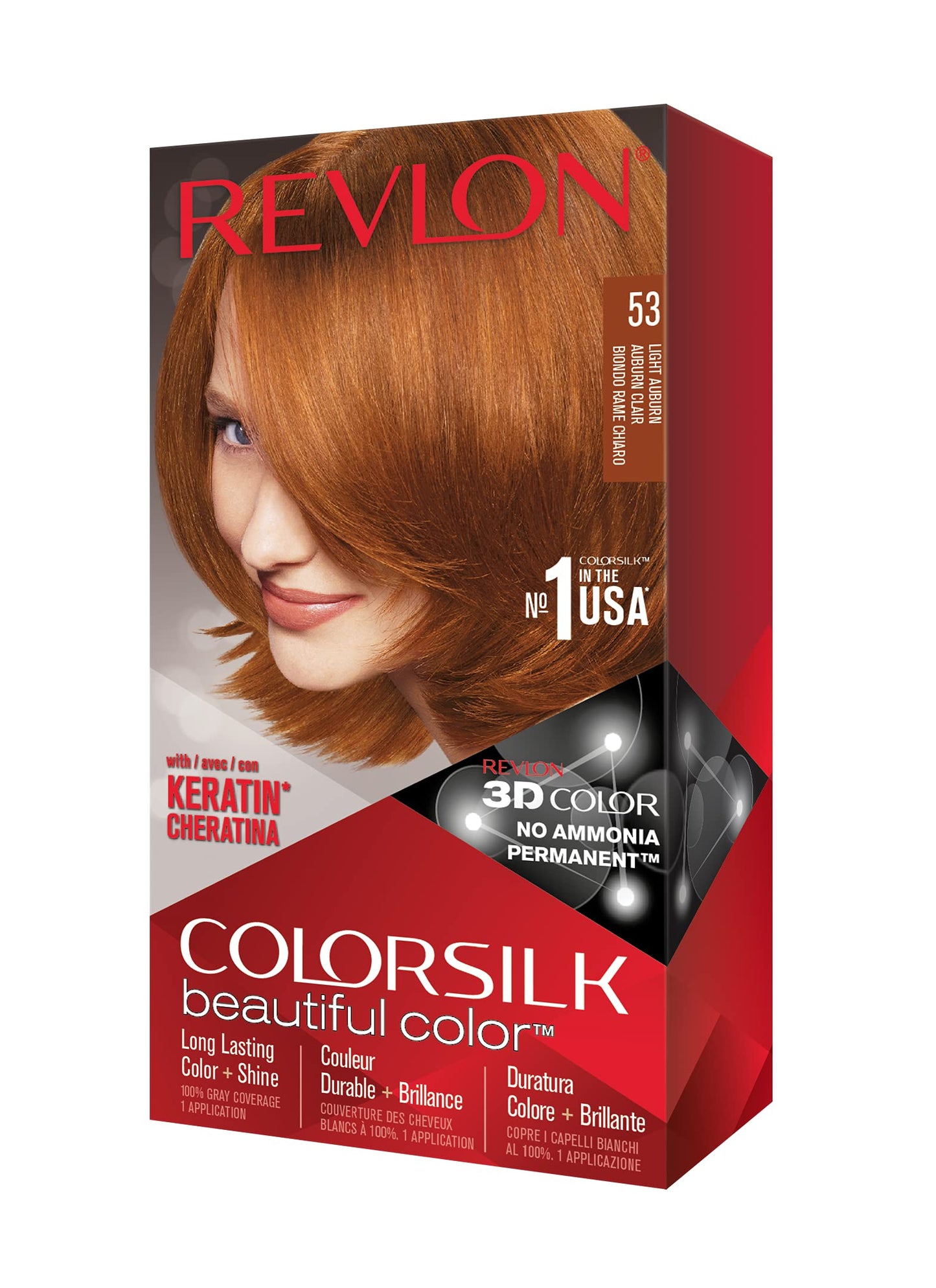 Revlon Colorsilk Beautiful Color, Permanent Hair Dye with Keratin, 100% Gray Coverage, Ammonia Free, 53 Light Auburn Beauty & Personal Care REVLON