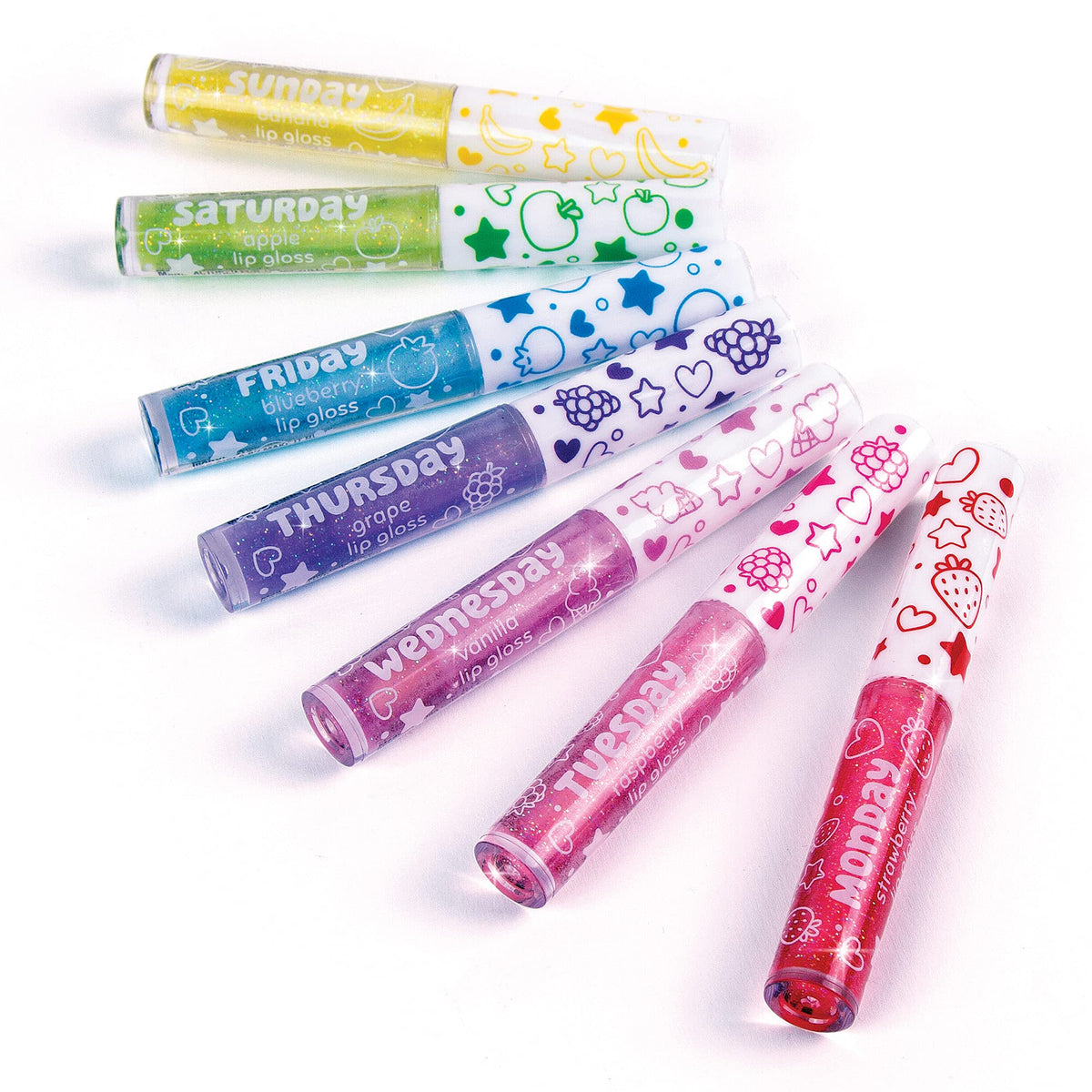 Make It Real 3C4G 7 Days Glitter Lip Gloss - Flavored Lip Gloss Set for Girls - Strawberry, Raspberry, Vanilla and More! - 7 Piece Lip Gloss Kit Beauty & Personal Care Make It Real