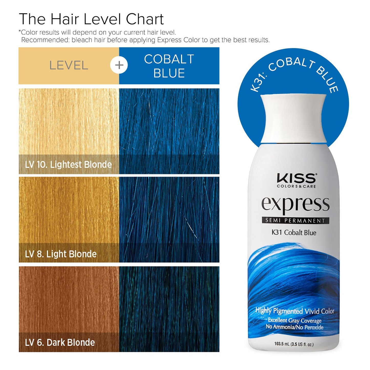 Kiss Express Semi-Permanent Hair Color - Vivid, Highly Pigmented Dye for Vibrant Hair, Gentle Formula, Gray Coverage, pH Balanced,23 Intermixable Beauty & Personal Care KISS