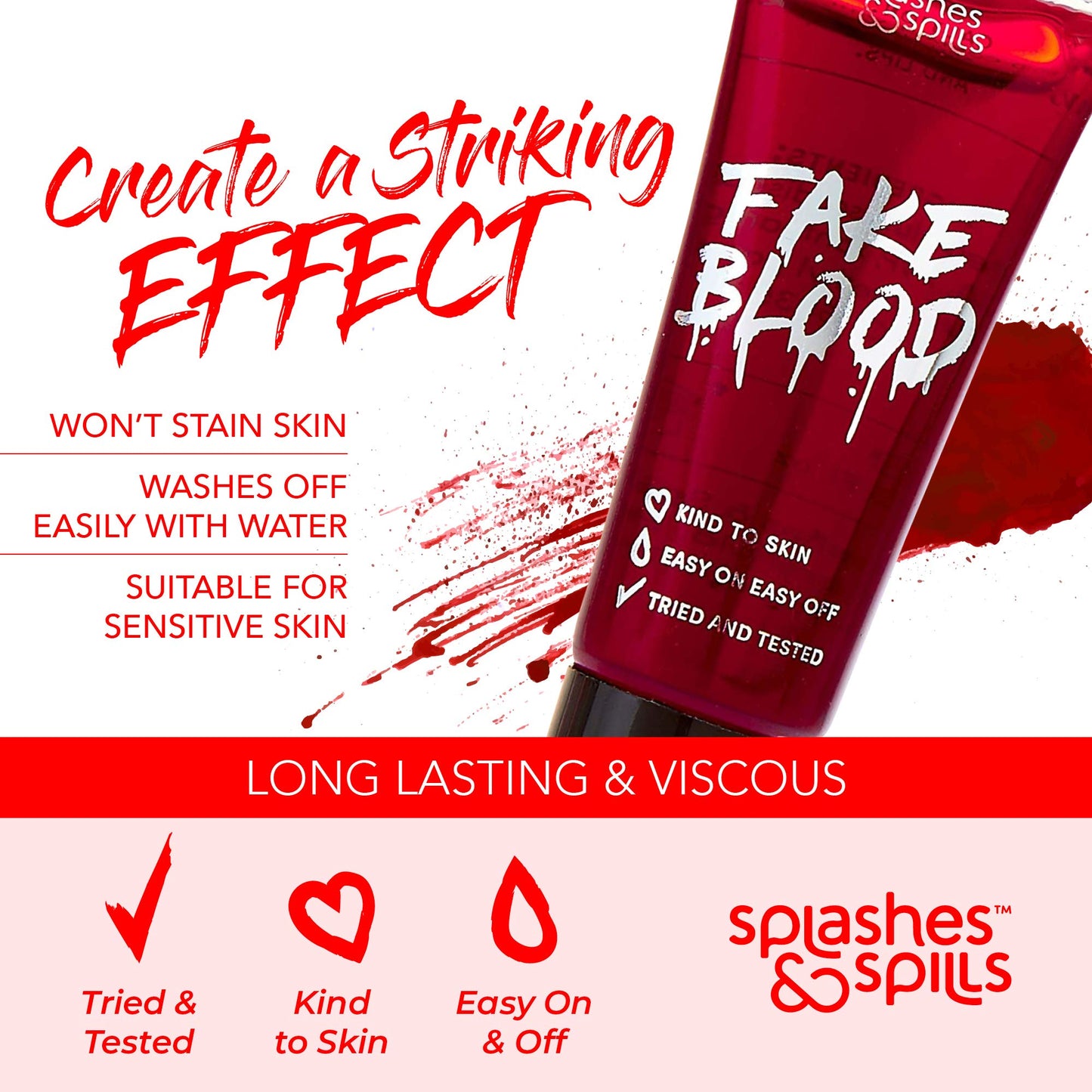 Realistic Fake Blood - Face and Body Paint - Pretend Costume and Dress Up Makeup by Splashes & Spills - New & Improved Formula! (10ml) Beauty & Personal Care splashes & spills