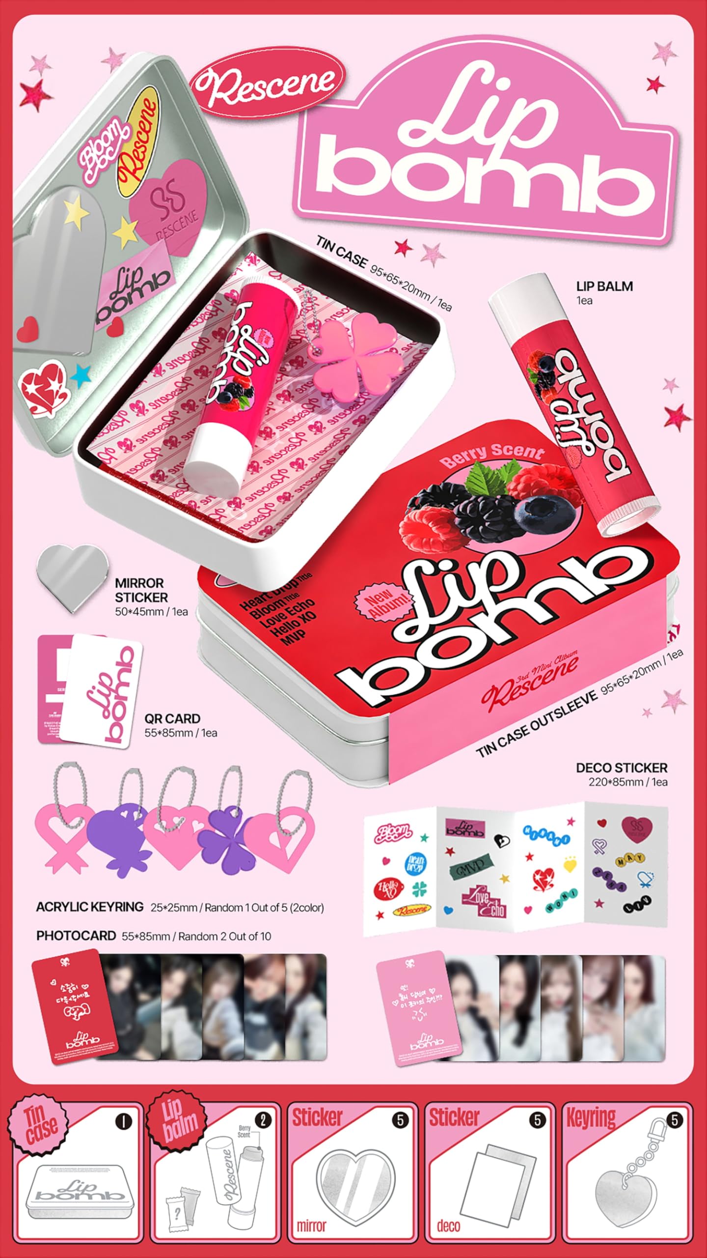 RESCENE lip bomb 3rd Mini Album Full 5 Version Set lip balmQR+photocard Set(balm+tint)+Standard Set(balm+tint)+Tracking Sealed Beauty and Personal Care valueflag