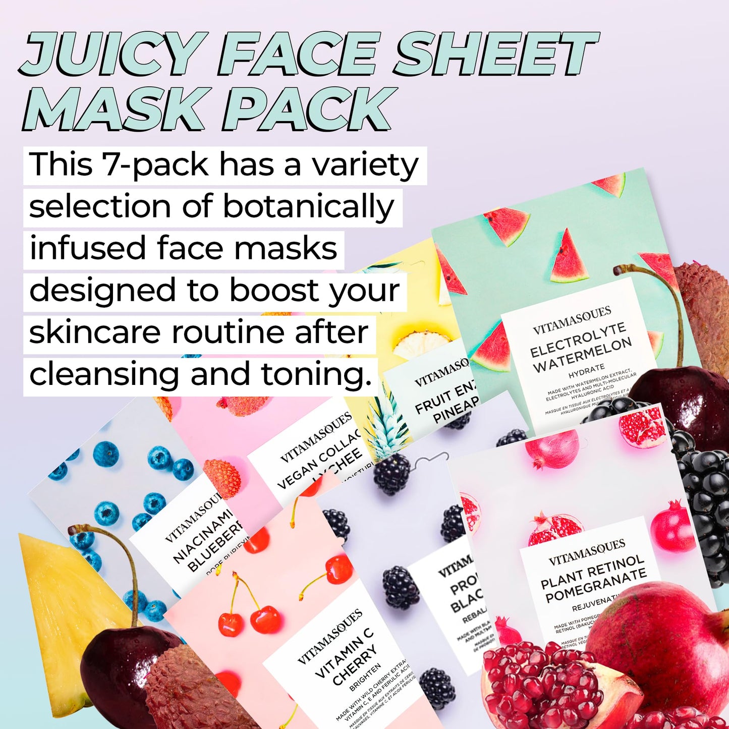Vitamasques Face Masks Skincare Sheet Kit, 7-Pack - Juicy Collection of Triple-Layer Sheet Facial Masks - Korean Skin Care Pore Purifying Beauty & Personal Care Vitamasques