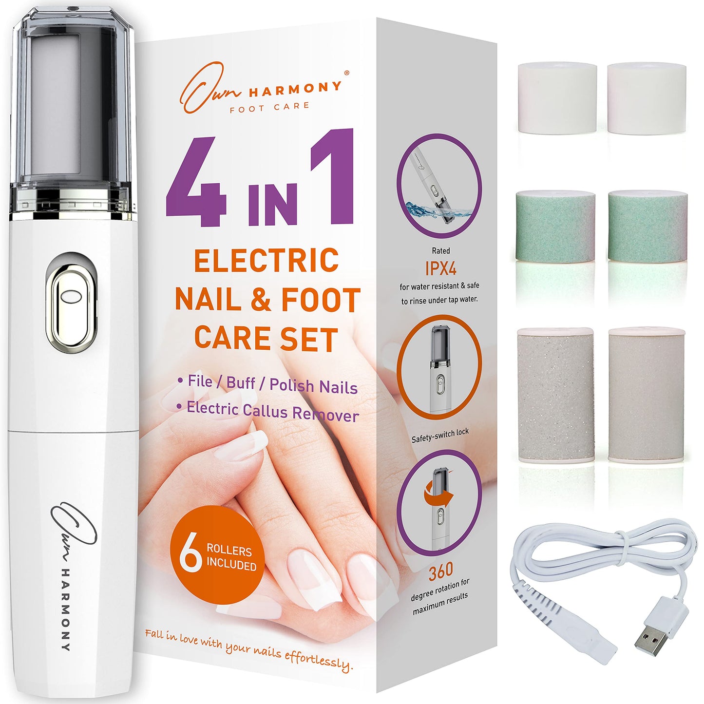 Own Harmony Electric Nail Buffer and Shine Kit for Natural Nails: Manicure Pedicure Tools with Callus Remover Foot Care, Best Electronic Mani Pedi Beauty & Personal Care Own Harmony