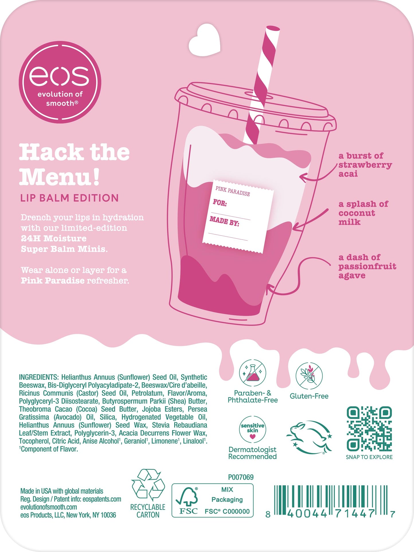 eos 24H Moisture Super Balms Minis- Pink Paradise, Limited-Edition, Nourishing, Dry Lips, Variety Pack Mini, Lip Balms, 0.169 fl oz, 3-Pack Beauty and Personal Care eos
